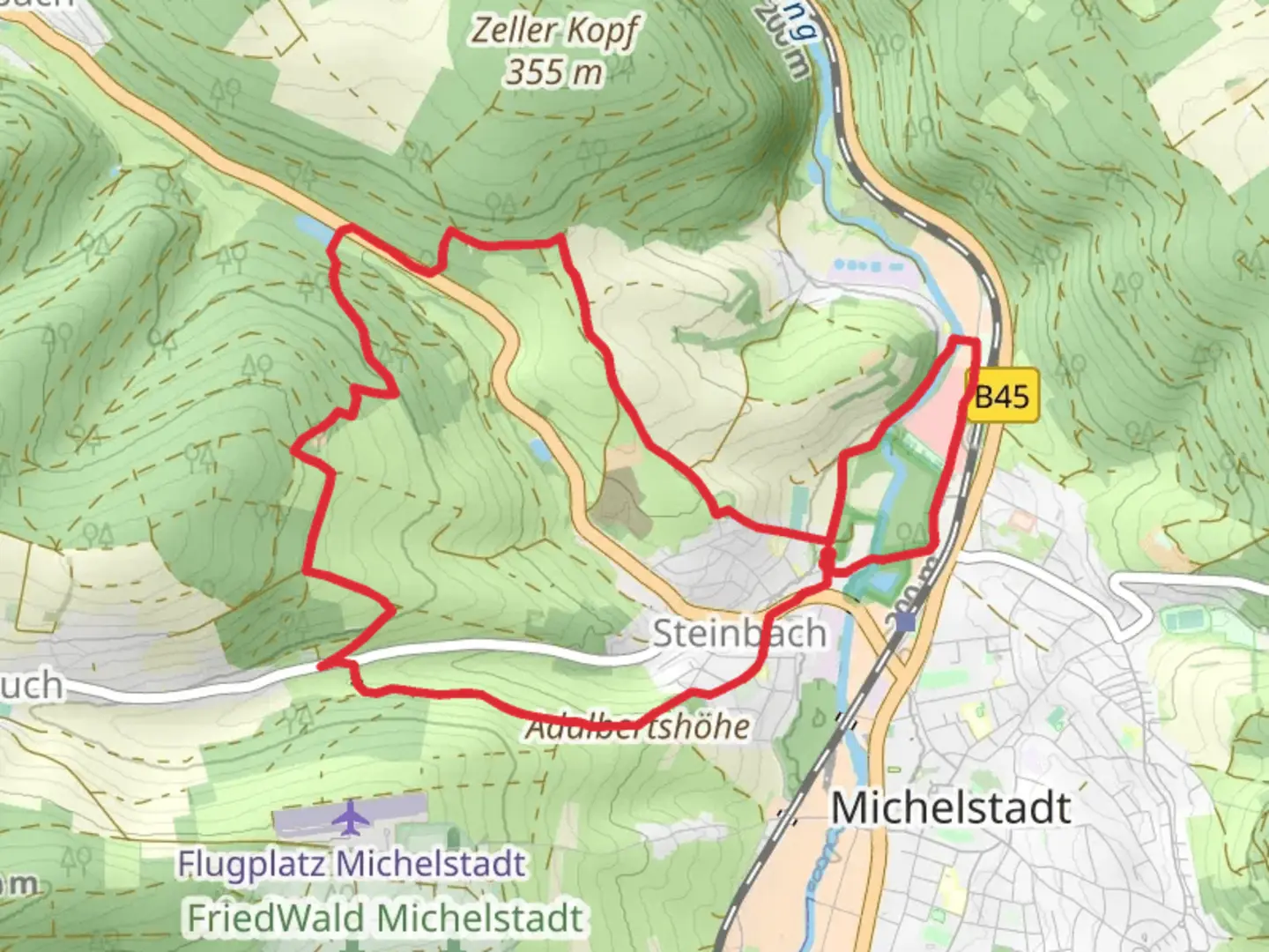 An image depicting the trail Grosser See via Basilika Rundweg and Hessenweg 2 and its surrounding area.