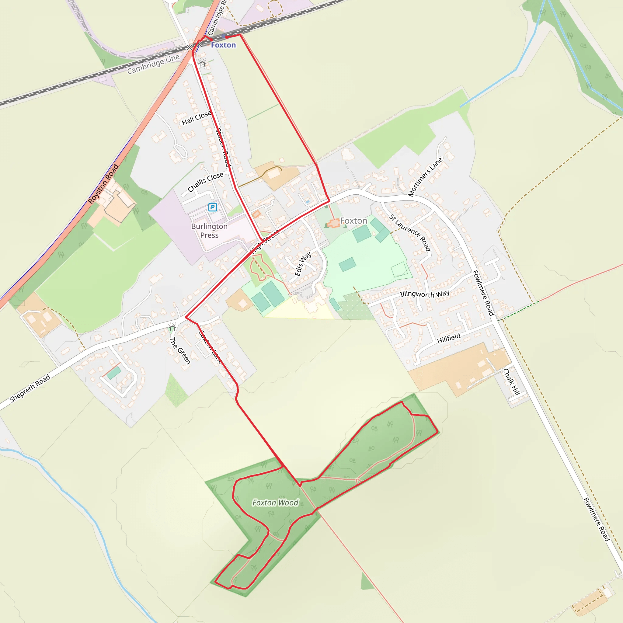 Foxton Wood and Chalk Hill Walk mobile static map