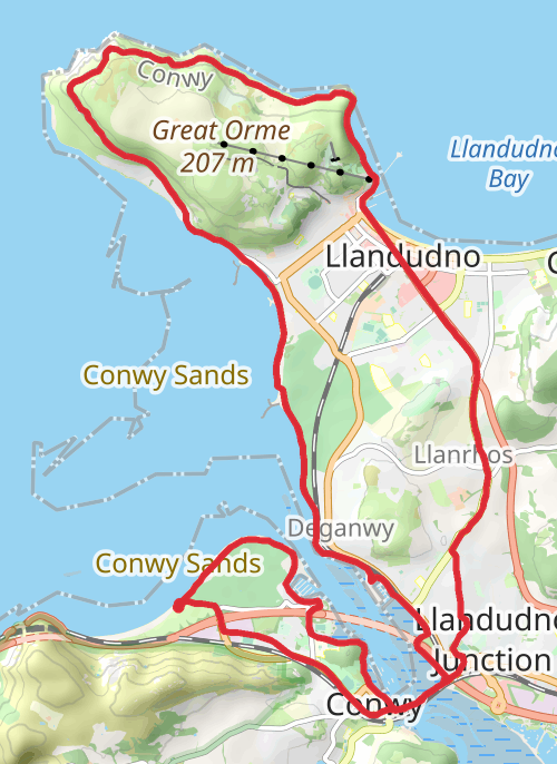 Conwy Beach to Lladudno via Great Orme mobile static map