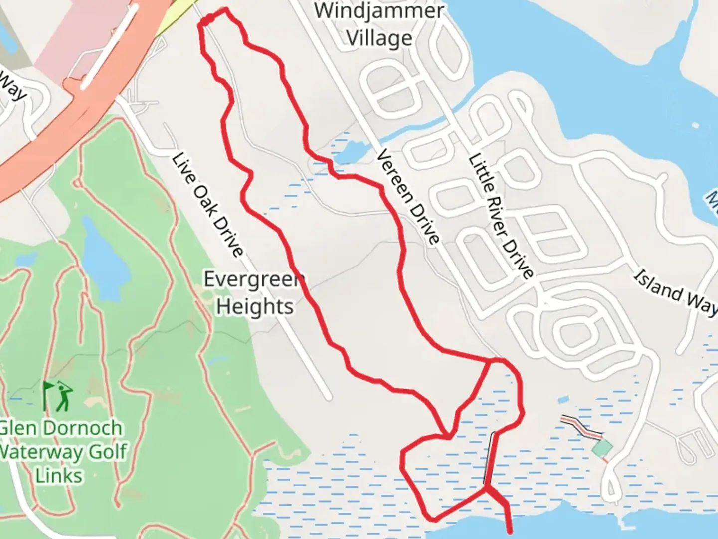 An image depicting the trail Loop around Atlantic Intracoastal Waterway and its surrounding area.