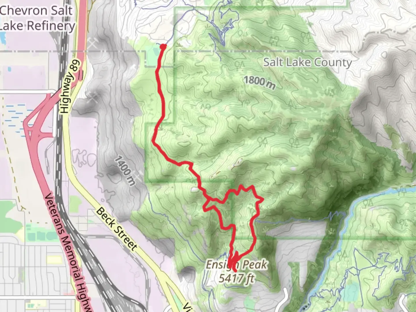 An image depicting the trail Tunnel Springs Park and Ensign Peak via West Ensign Switchback Trail and its surrounding area.
