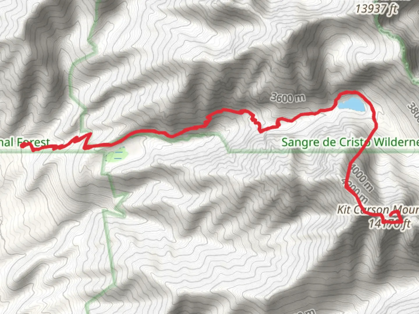 An image depicting the trail Kit Carson Mountain via Willow Lake Trail and Challenger Peak Route and its surrounding area.