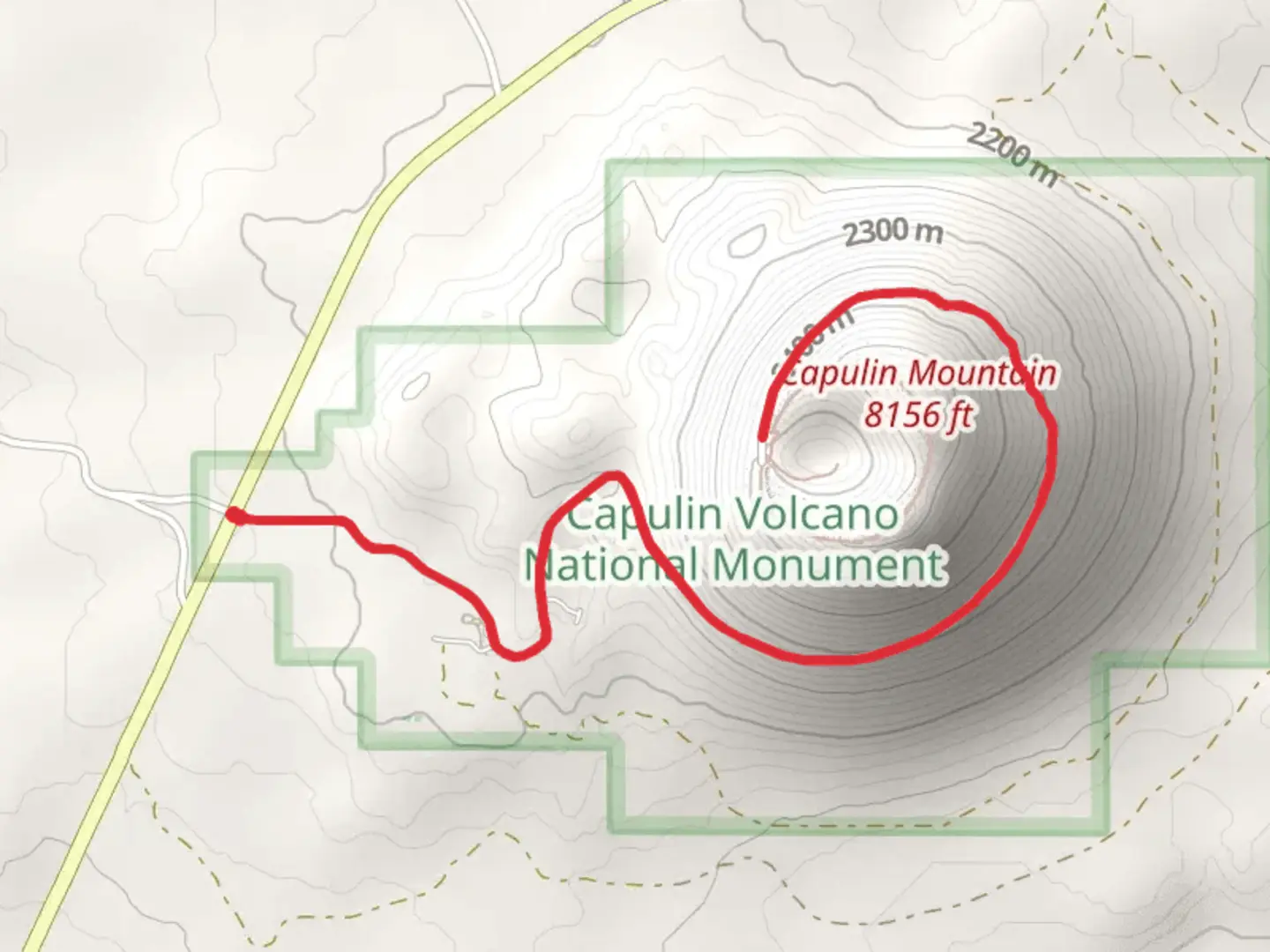 An image depicting the trail Capulin Mountain Crater and its surrounding area.