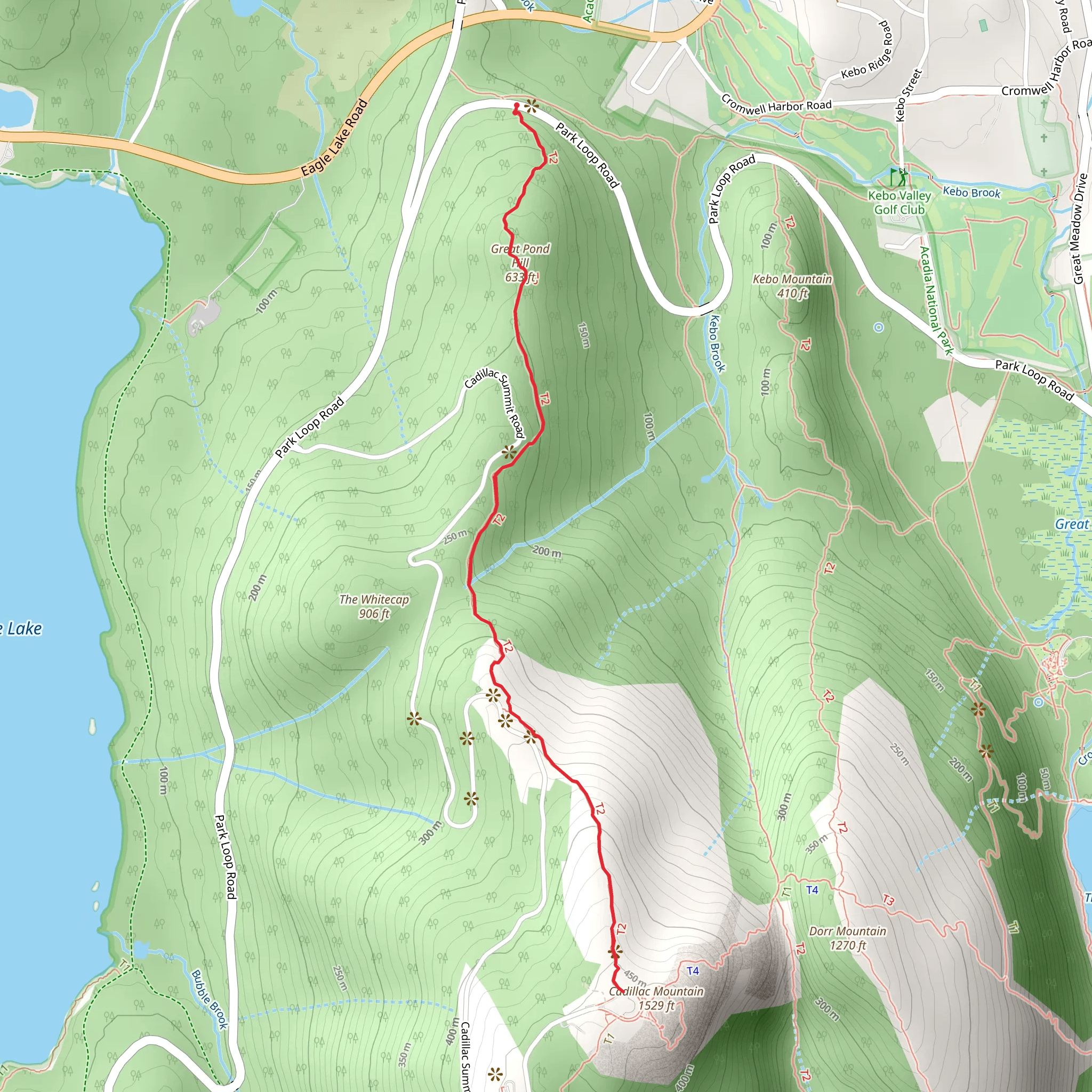 Cadillac North Ridge Trail via Great Pond Hill mobile static map