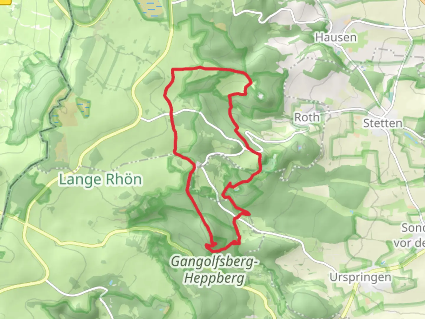 An image depicting the trail Gangolfsberg via Buchoniarundweg and Rhoen Rundweg Loop and its surrounding area.