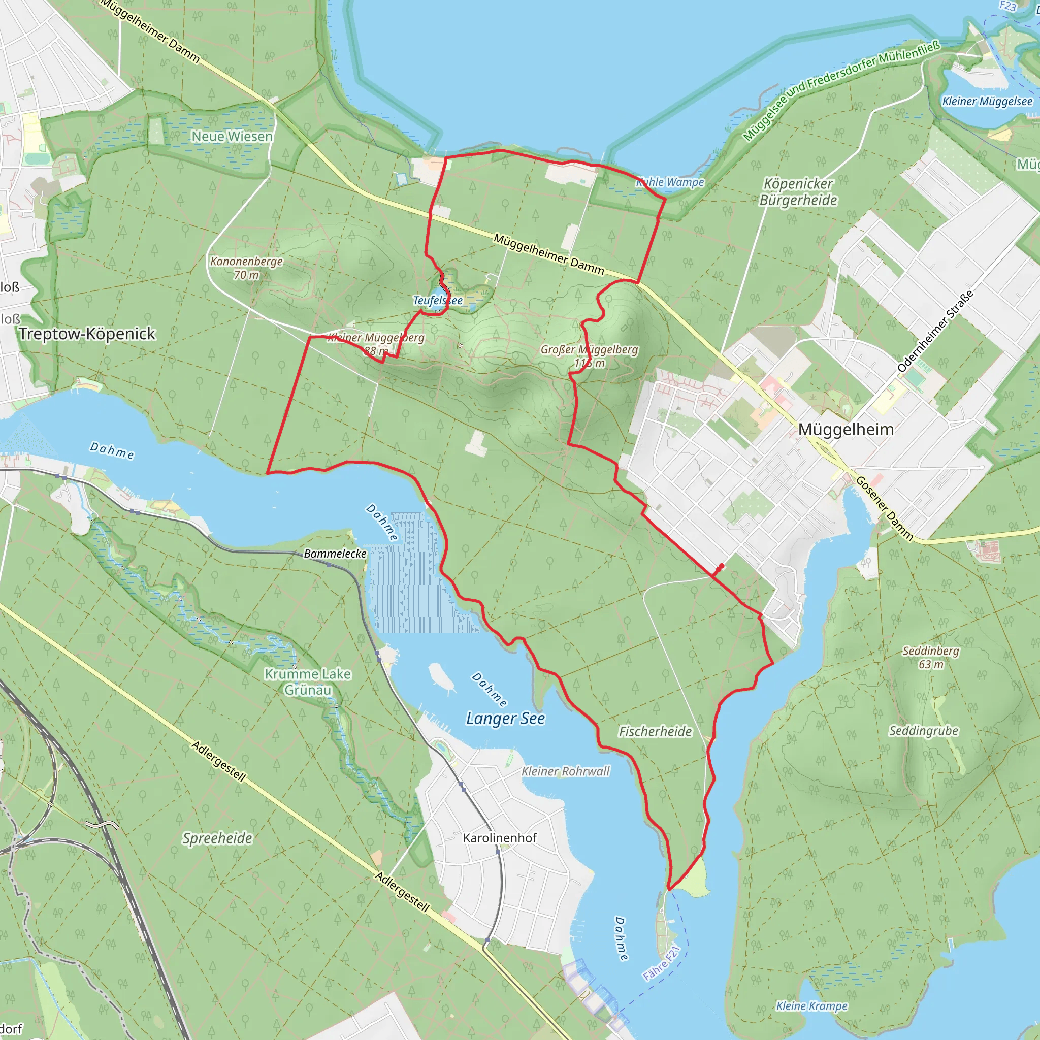 Müggelhort, Großer Müggelsee and Kleiner Müggelberg Loop via Grottewitz Wanderweg mobile static map