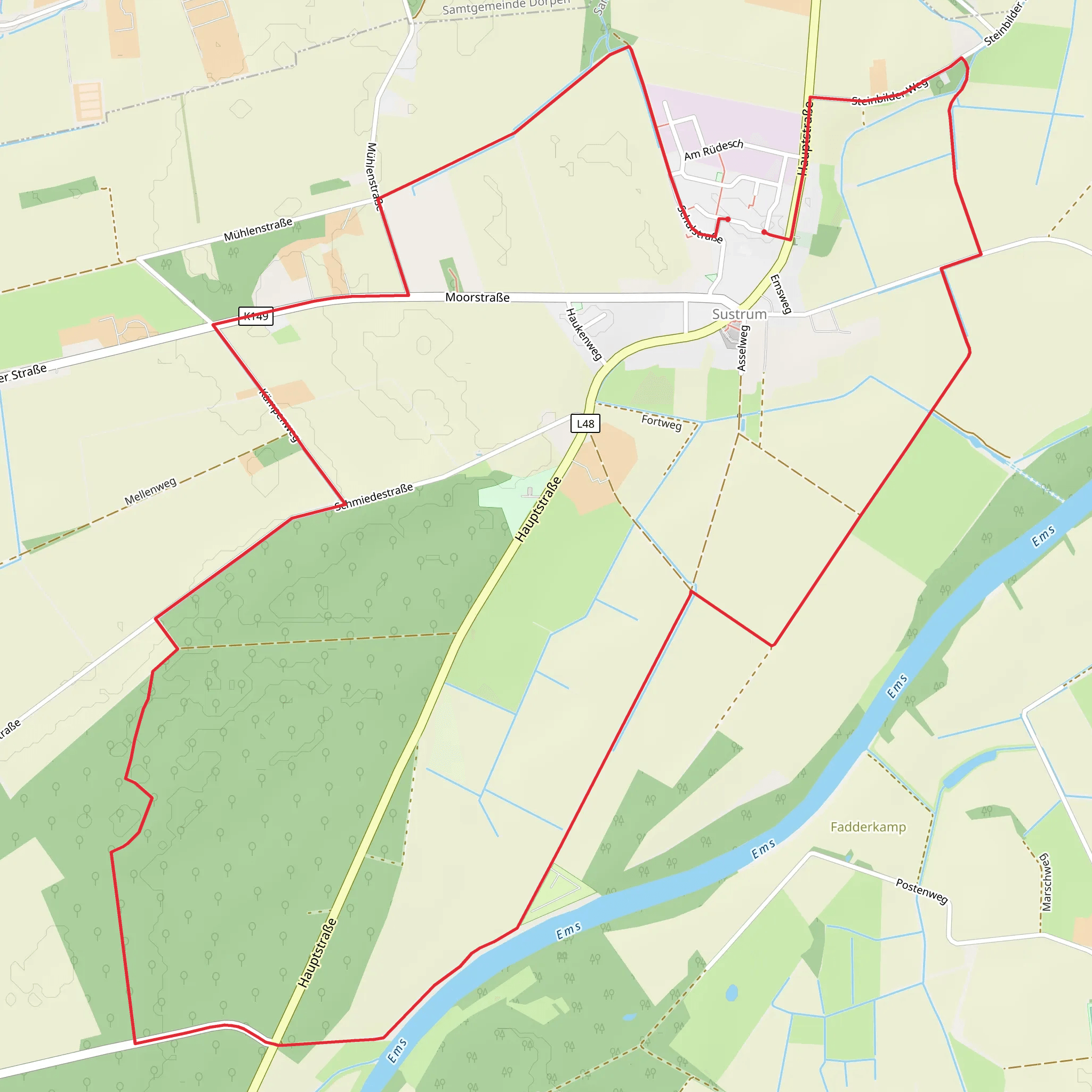 Ems via Wanderweg Sustrum Ort mobile static map