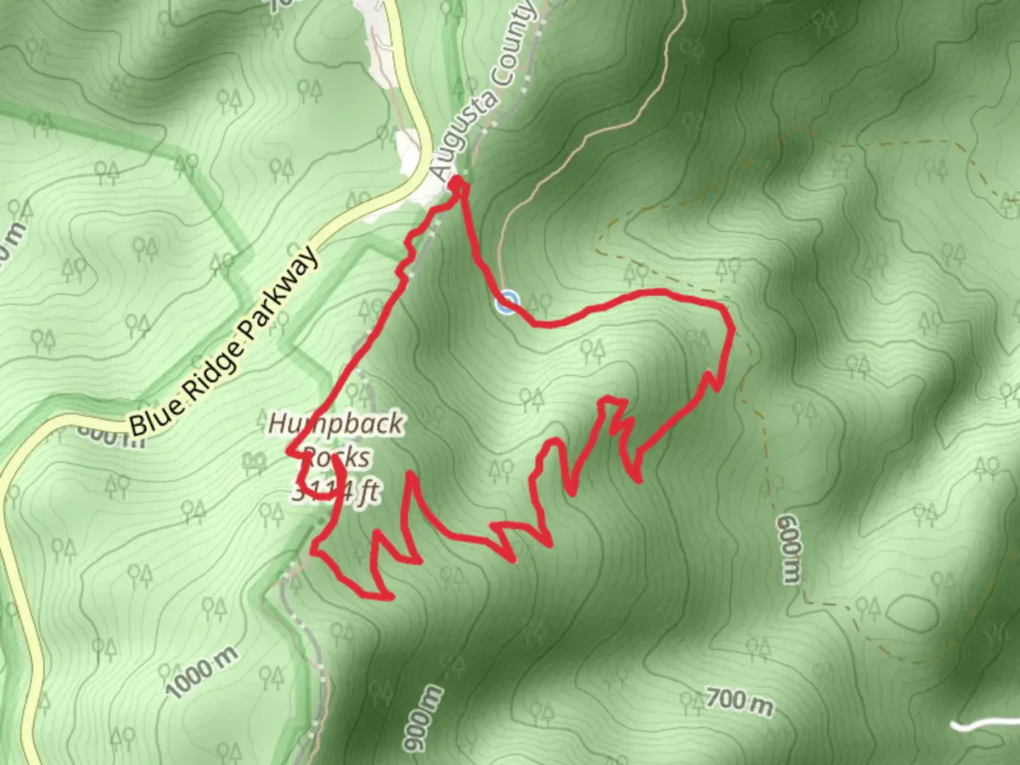 An image depicting the trail Humpback Rocks Loop and its surrounding area.