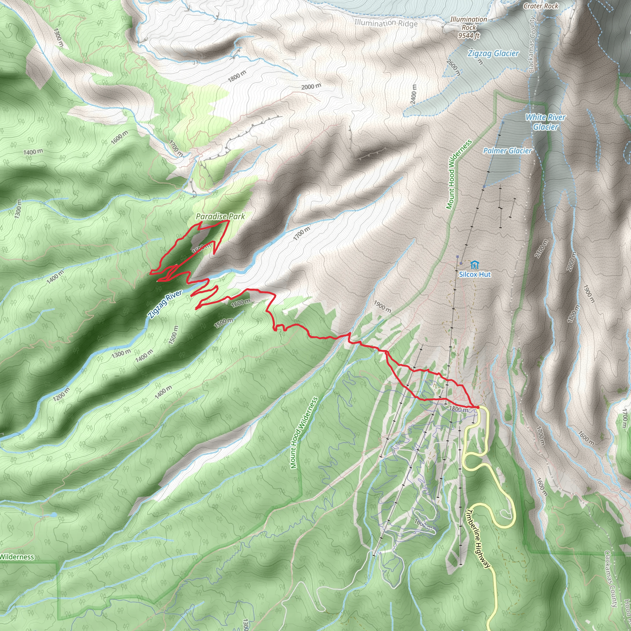 Mount Hood Timberline Trail and Paradise Park Trail Loop mobile static map