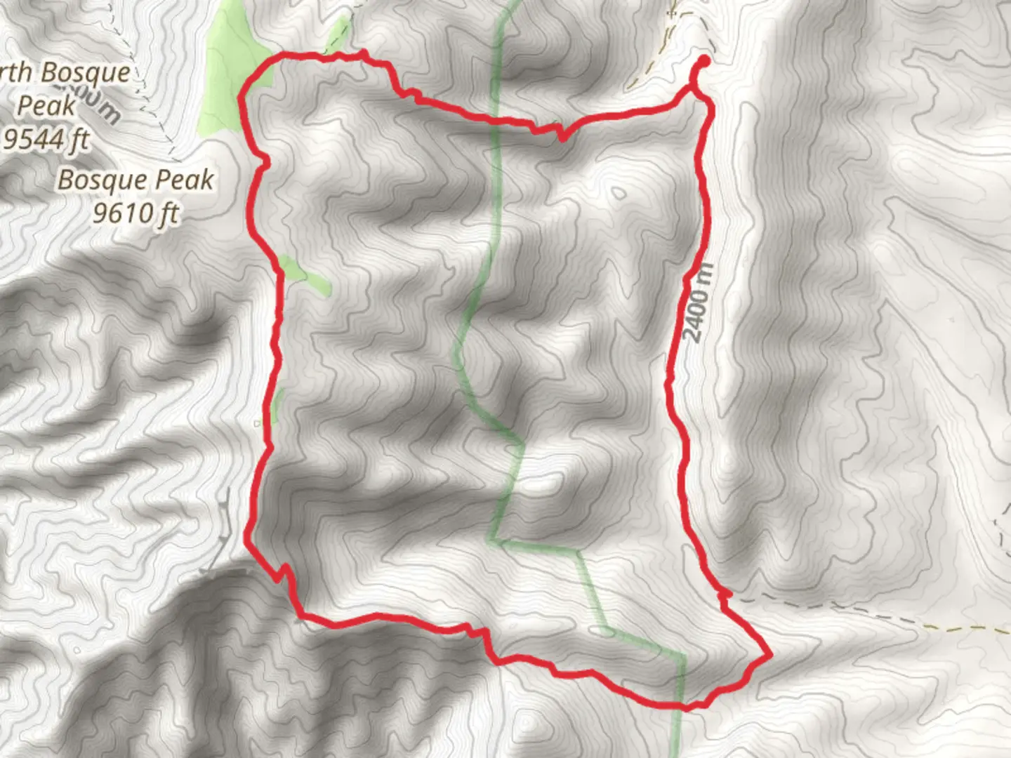 An image depicting the trail Bosque Trail and Trail Canyon Loop and its surrounding area.