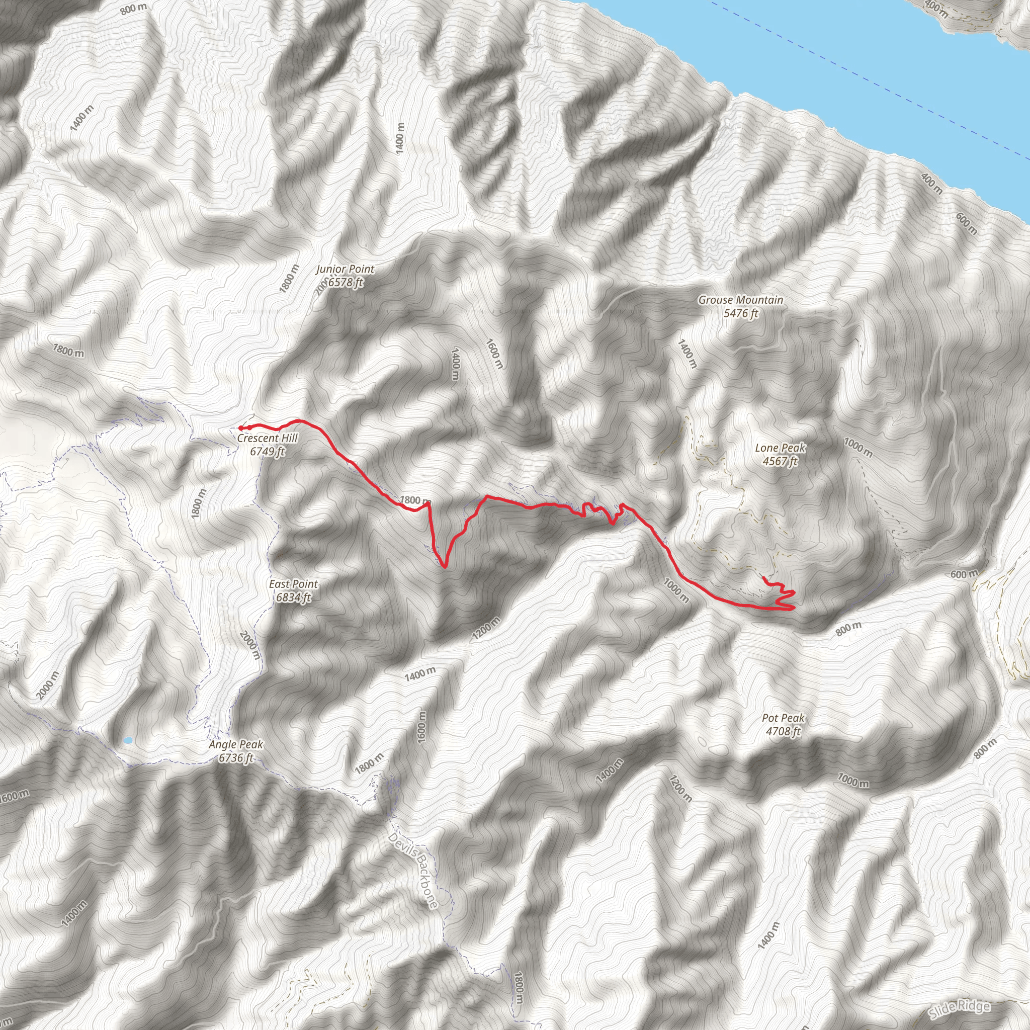 Lone Peak Trail to North Fork Thirtyfive Mile Creek mobile static map
