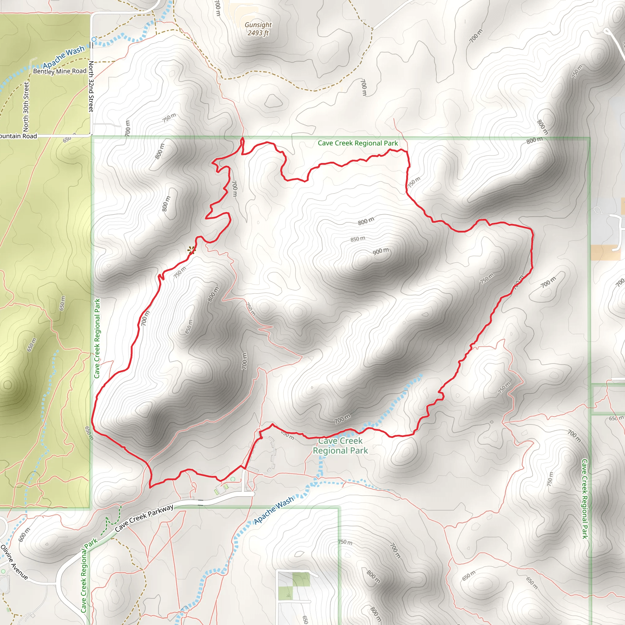 Cave Creek Regional Park Loop - Go John Trail mobile static map