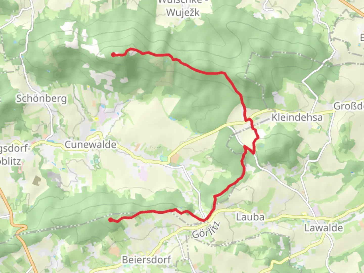 An image depicting the trail Berggasthof to Bieleboh via Rundwanderweg Kleindehsa and its surrounding area.