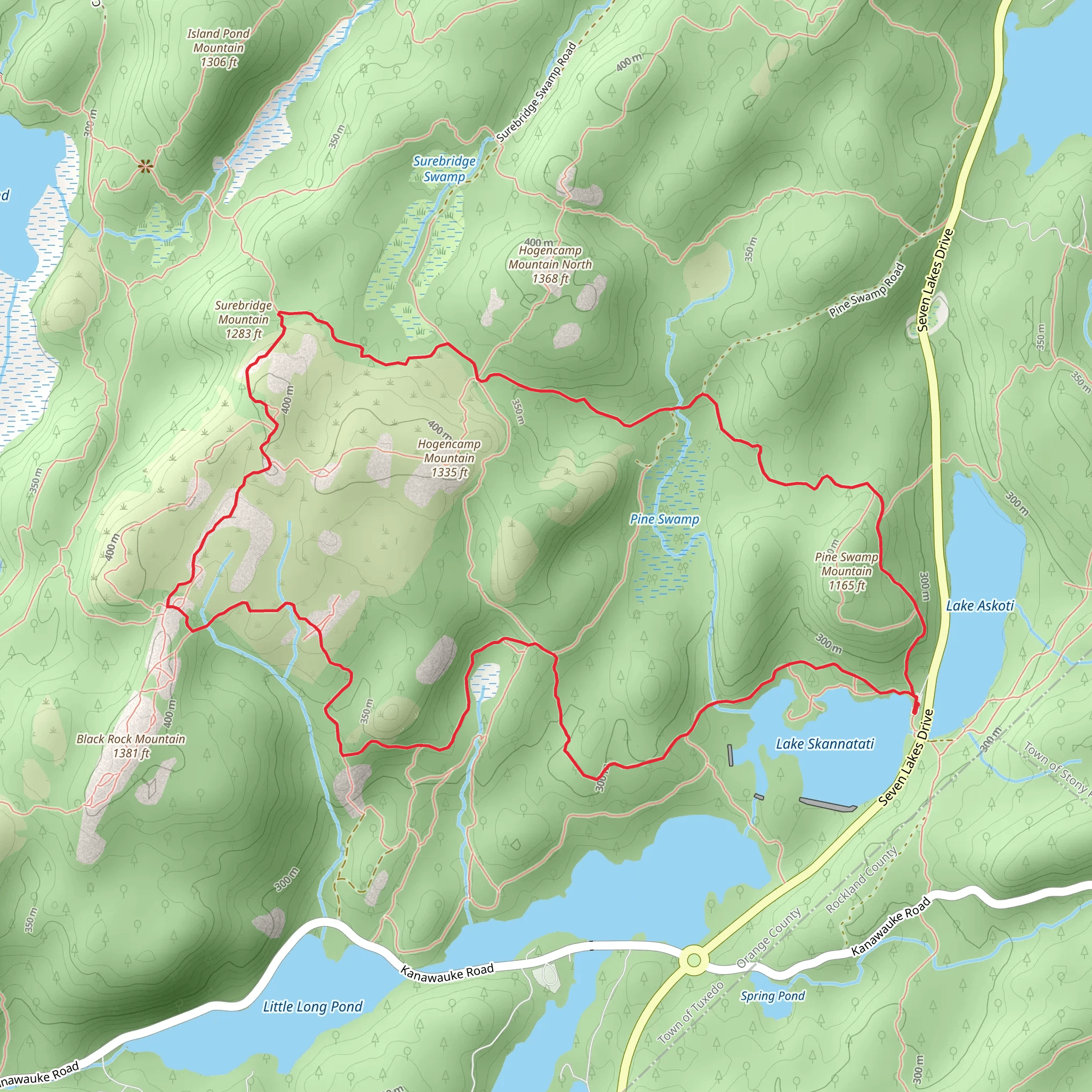 Ramapo-Dunderberg Trail and Arden-Surebridge Trail Loop - Lake Skannatati mobile static map