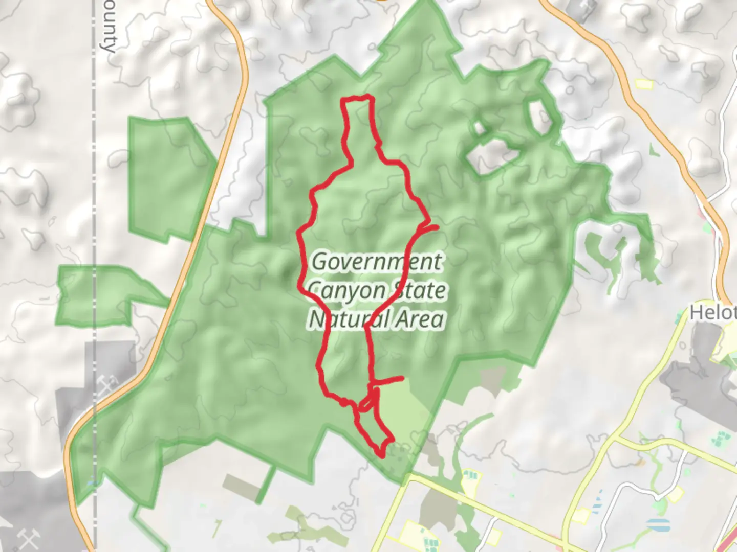 An image depicting the trail Joe Johnston Route, Sendero Balcones and Savannah Loop and its surrounding area.