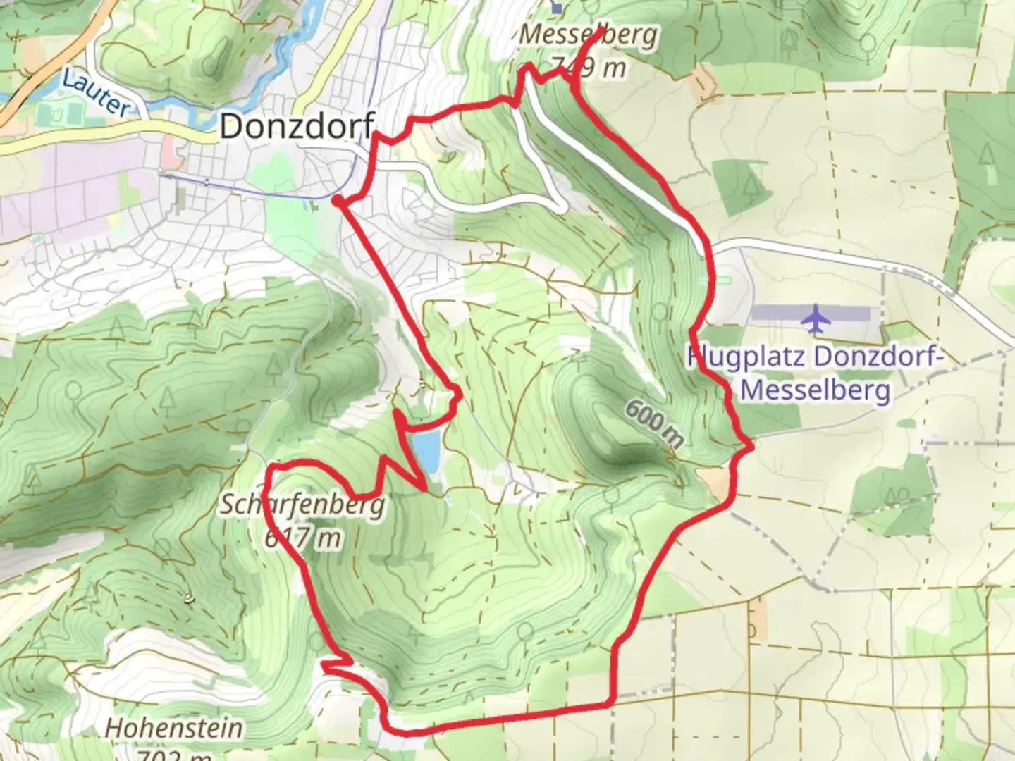An image depicting the trail Messelberg and Simonsbachstausee via Schwaebische Alb Nordrand Weg and its surrounding area.