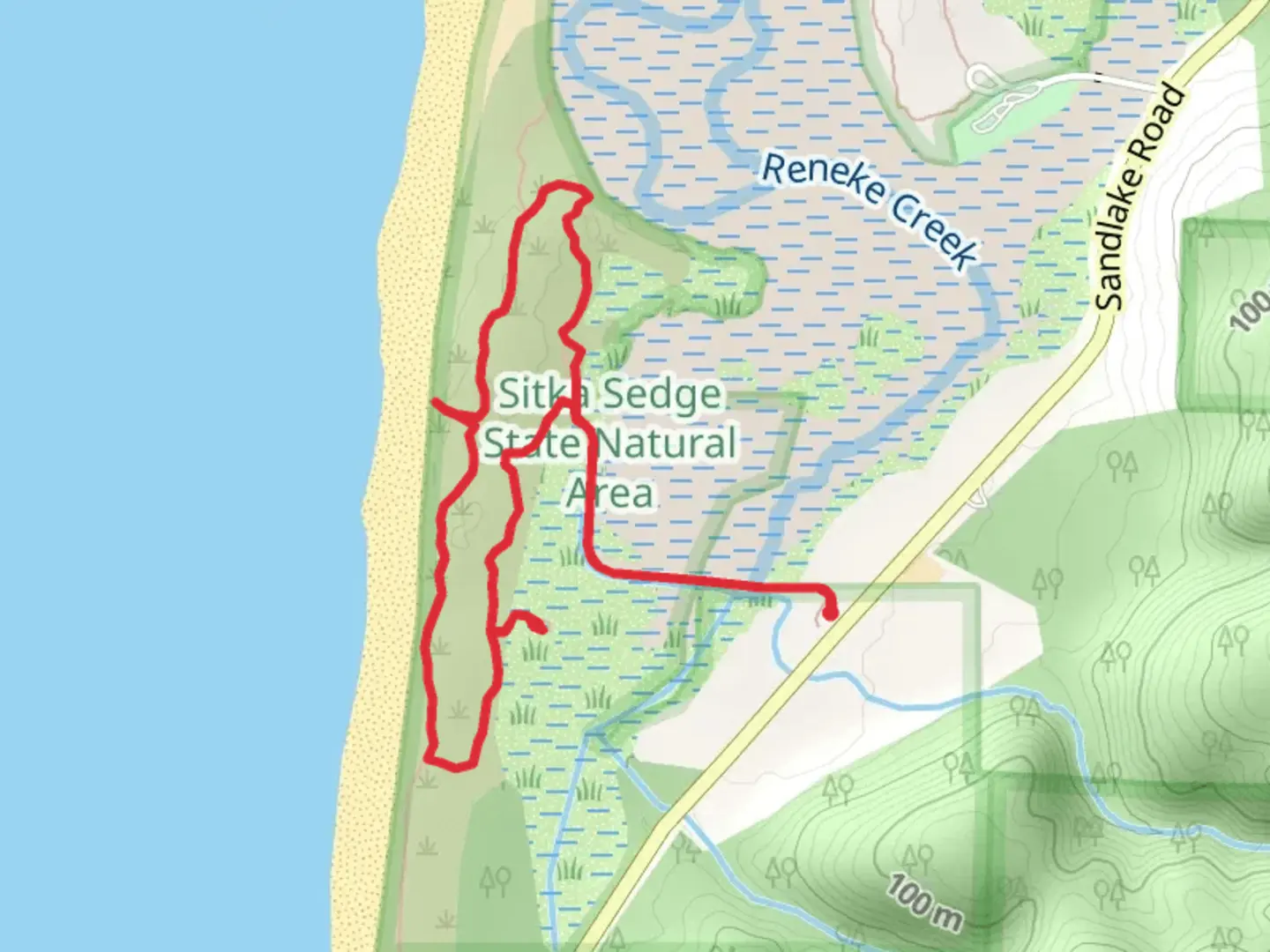 An image depicting the trail Estuary View and Kinnikinnik Woods Loop Trail and its surrounding area.