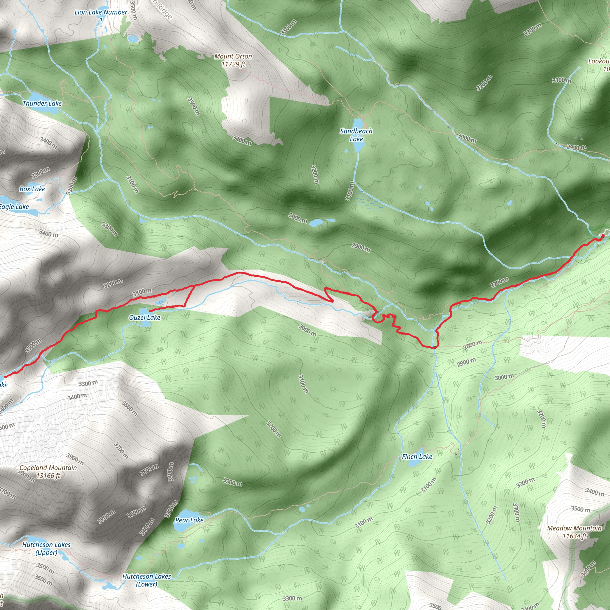 Ouzel Lake and Bluebird Lake mobile static map