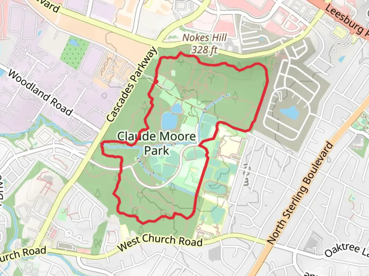 An image depicting the trail The Scout Loop Trail - Claude Moore Park and its surrounding area.
