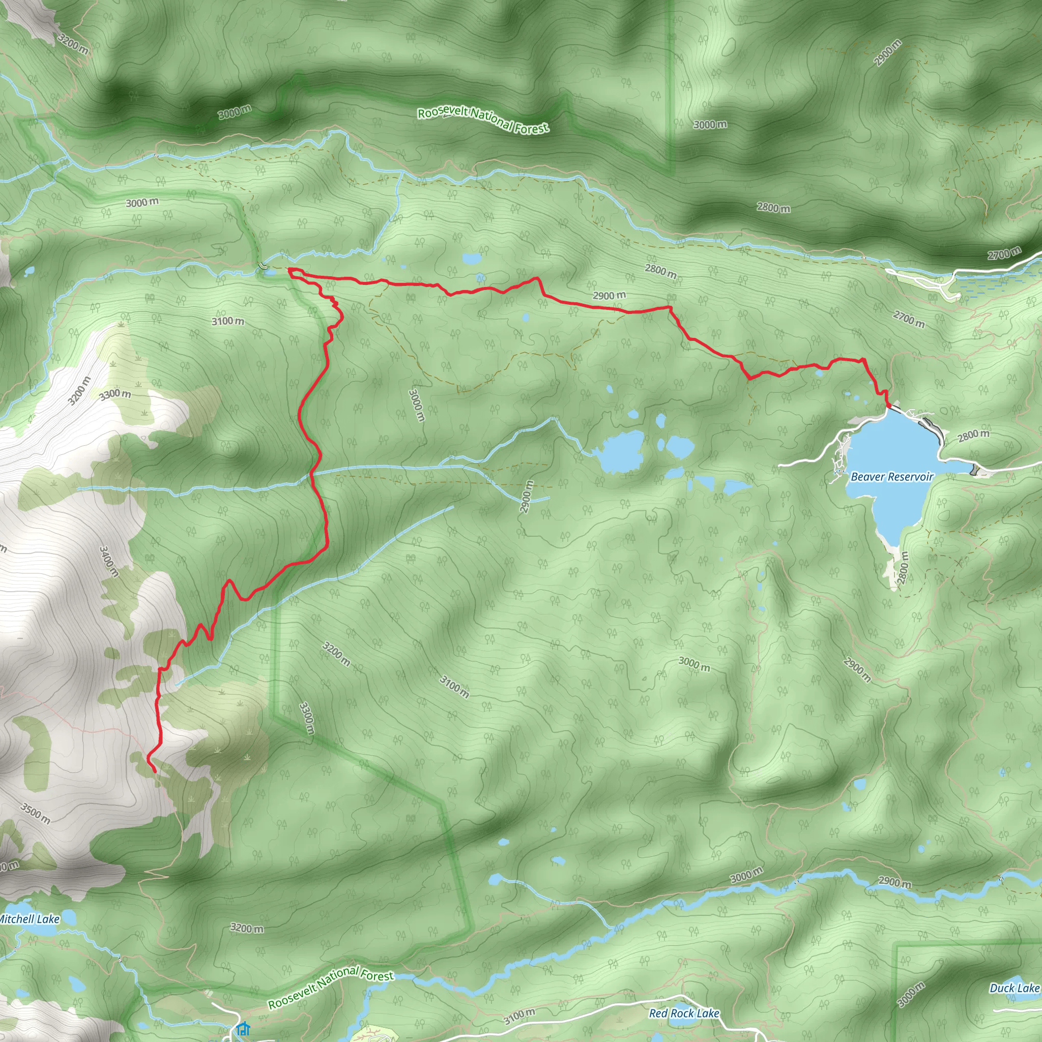 Beaver Reservoir and Beaver Creek Trail Out and Back mobile static map