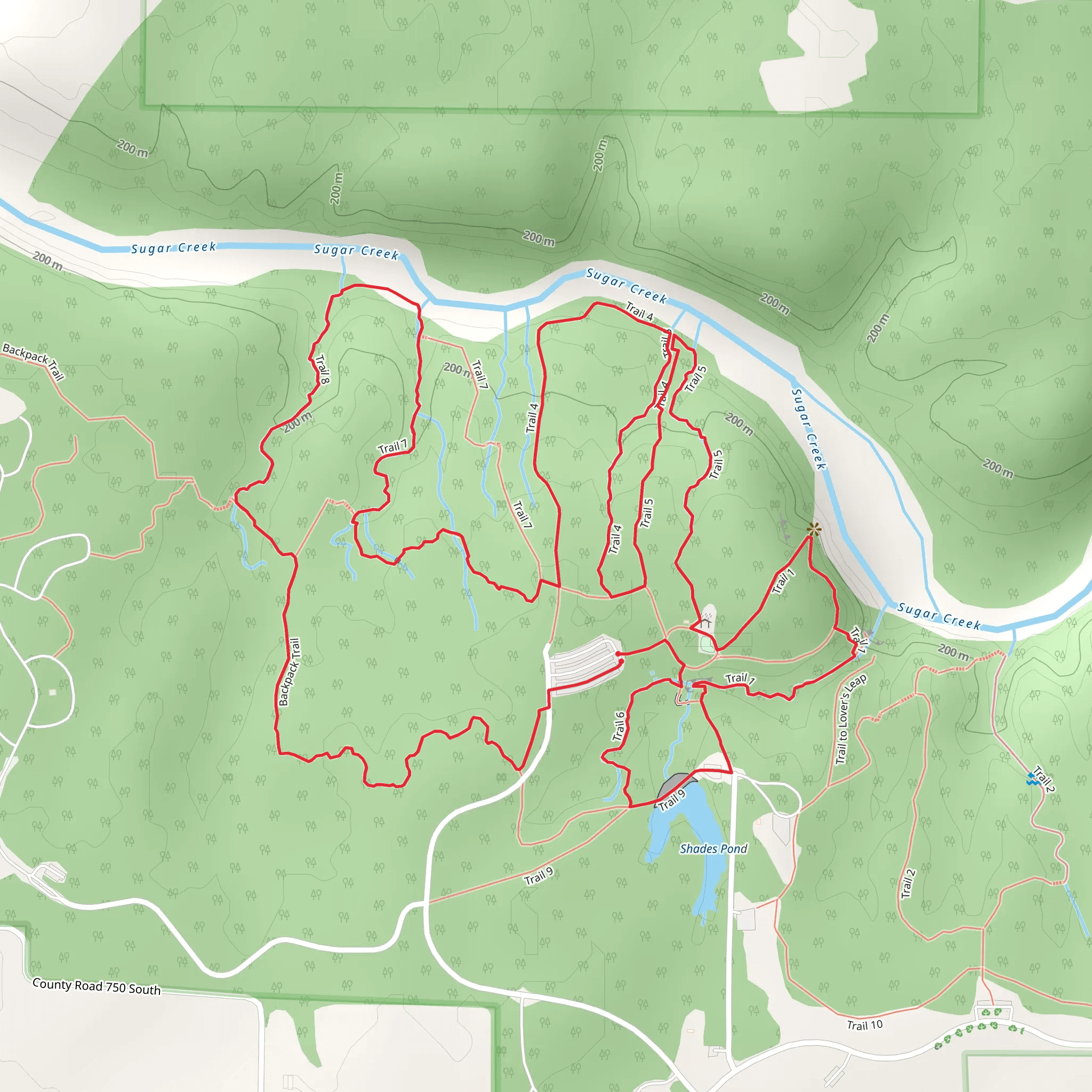 Loop beside Sugar Creek - Shades Pond mobile static map