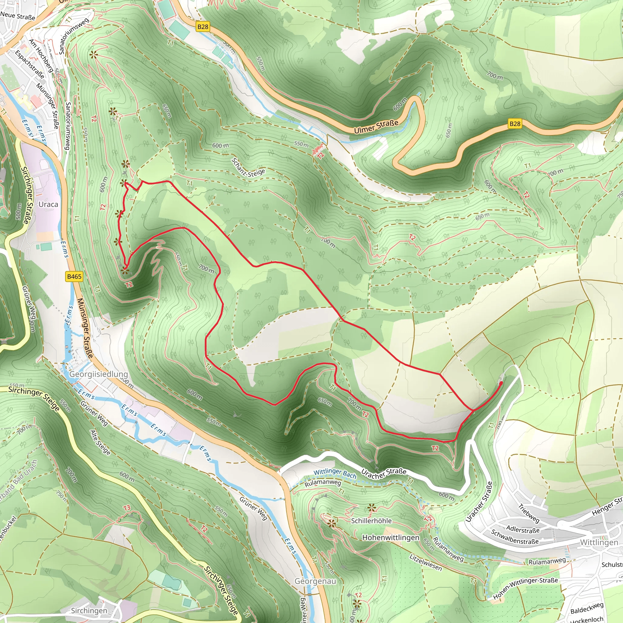 Kunstmühlefels and Hochberg Loop via Wittlingen Bad Urach mobile static map