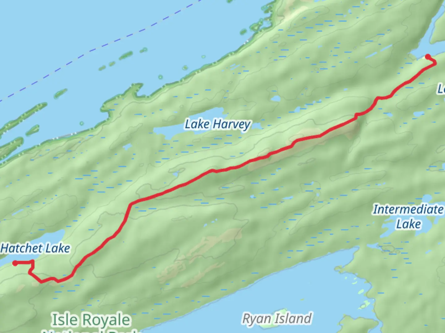 An image depicting the trail Mount Siskiwit and Hatchet Lake via Greenstone Ridge Trail and its surrounding area.