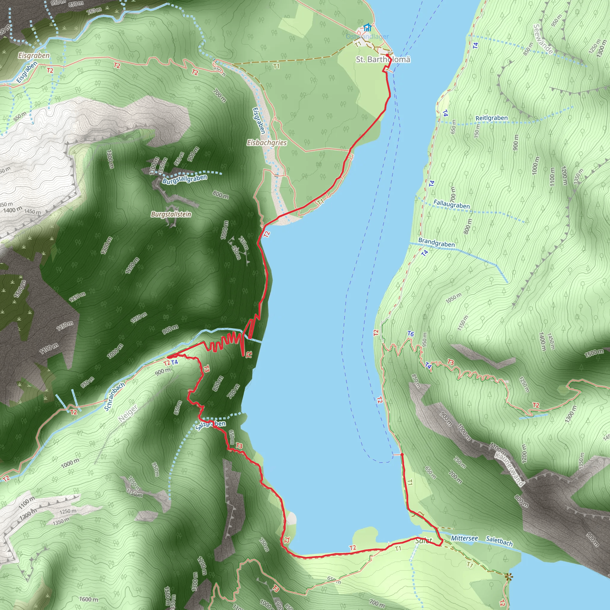 Salet Anlegestelle to Wallfahrtskirche St Bartholomä Walk - Konigssee mobile static map