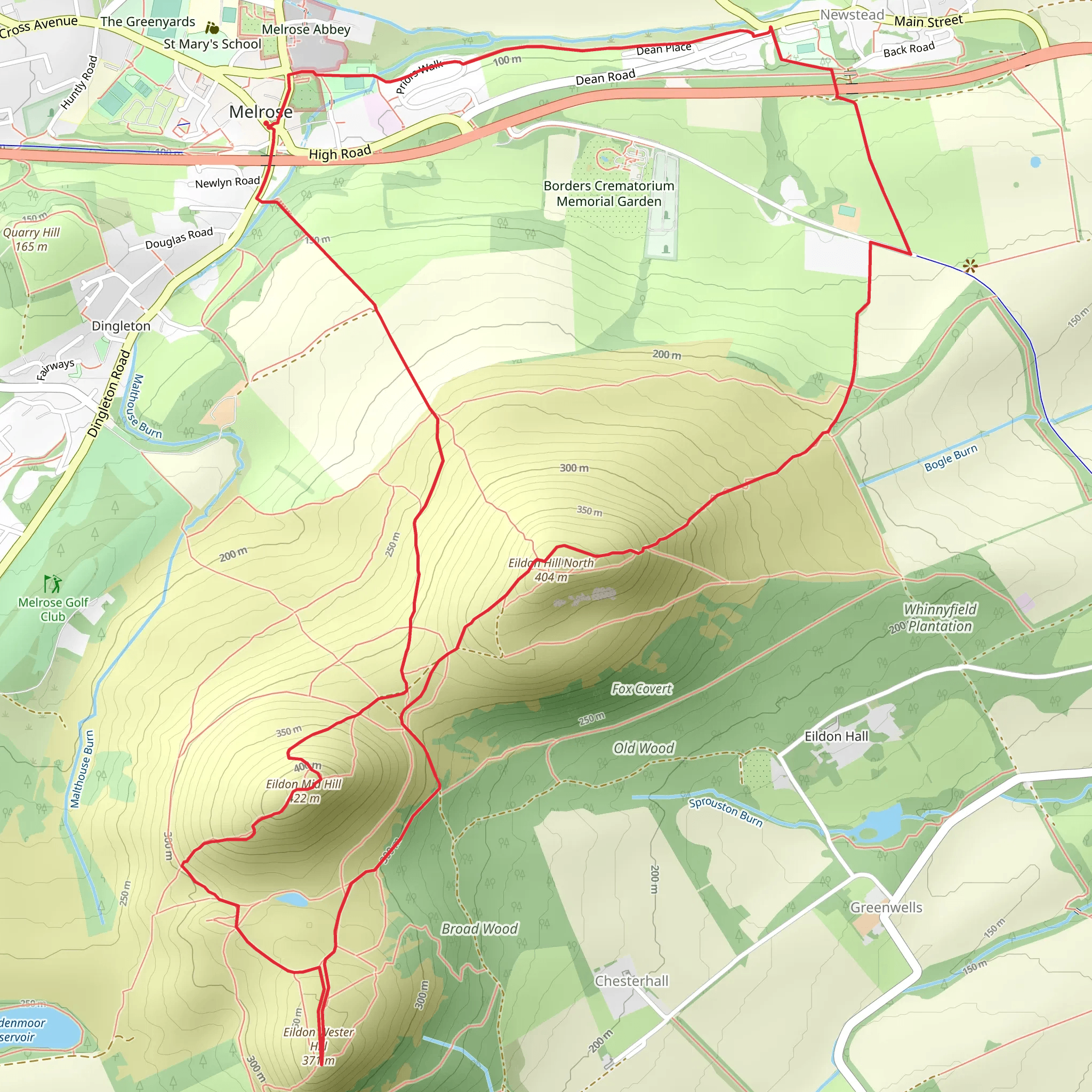 The Eildon Hills from Melrose mobile static map