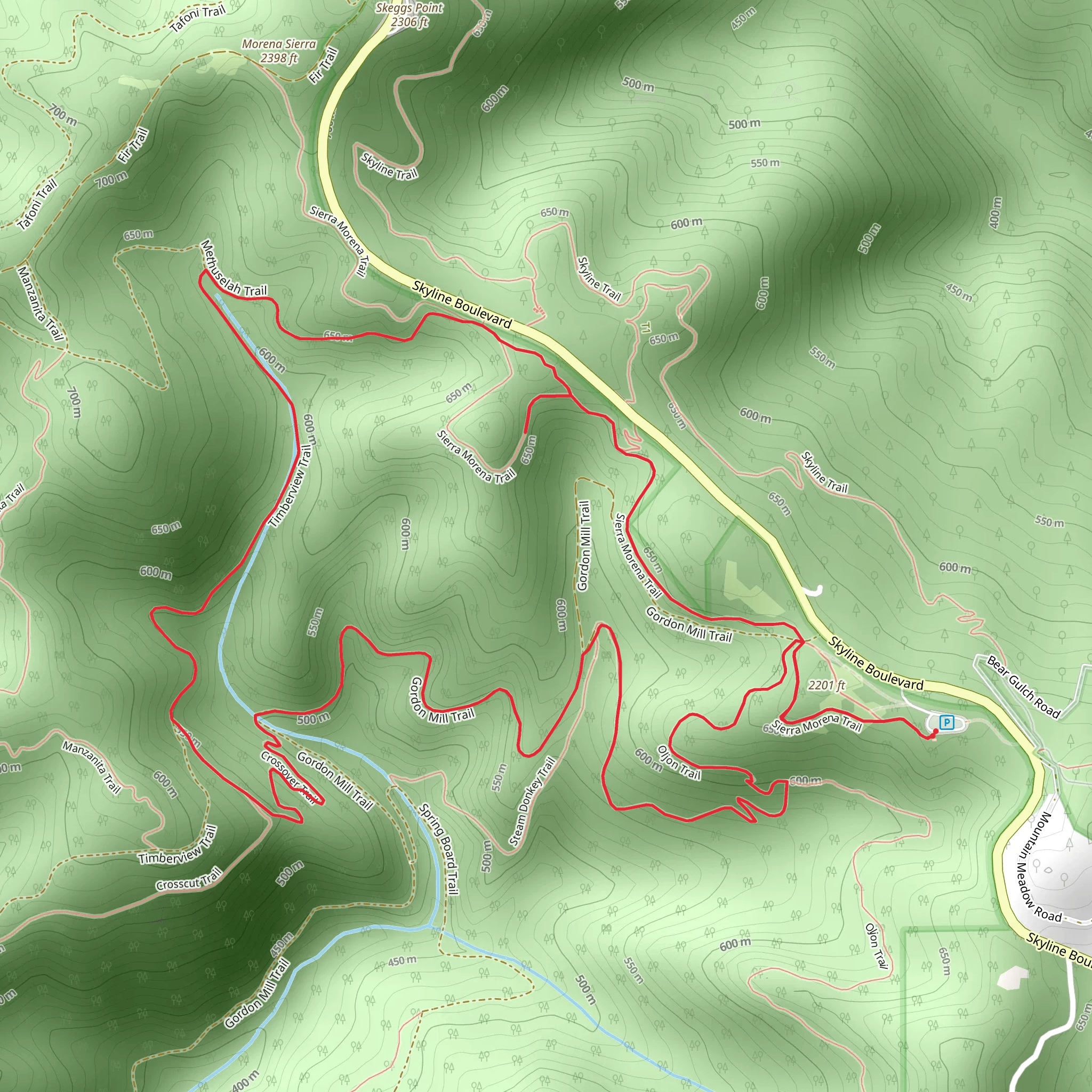 Sierra Morena Trail, Gordon Mill Trail and Oljon Loop Trail mobile static map