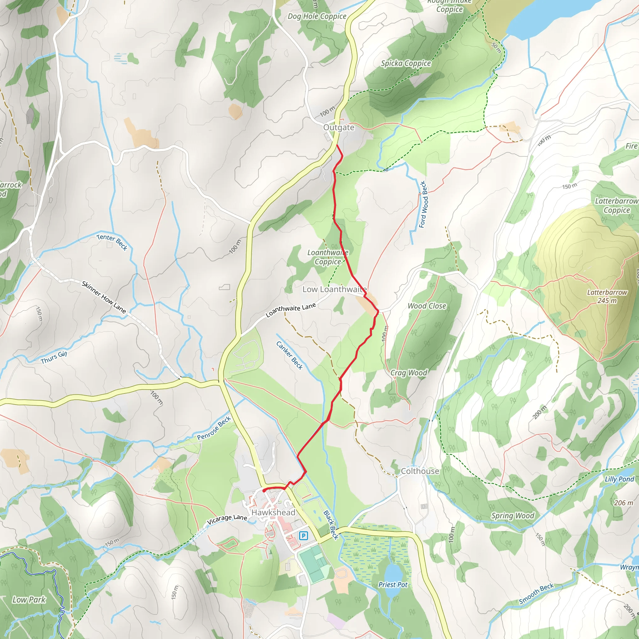 Hawkshead to Loanthwaite Lane mobile static map