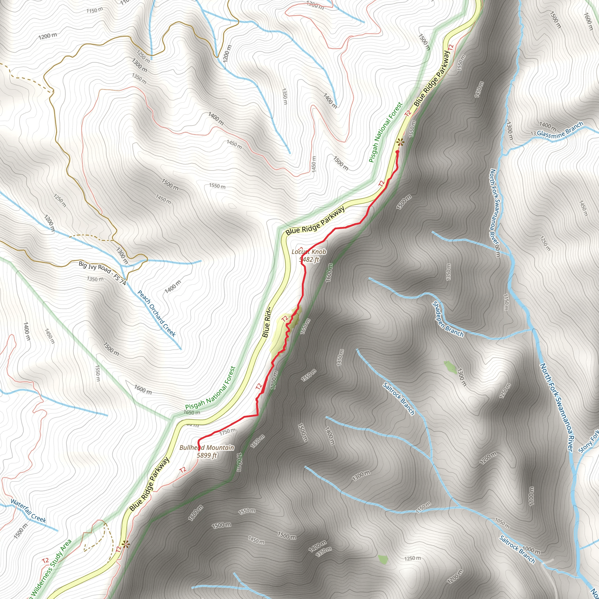 Bullhead Mountain and Locust Knob via Mountains-to-Sea Trail mobile static map