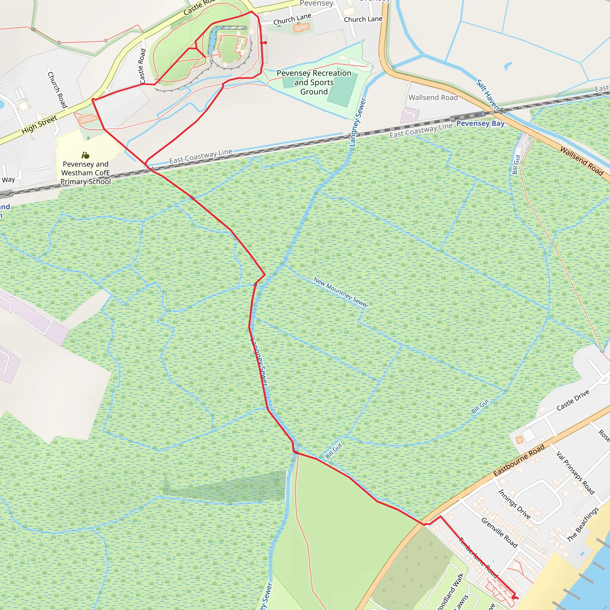 Pevensey Roman Fort and Martello Tower Walk mobile static map