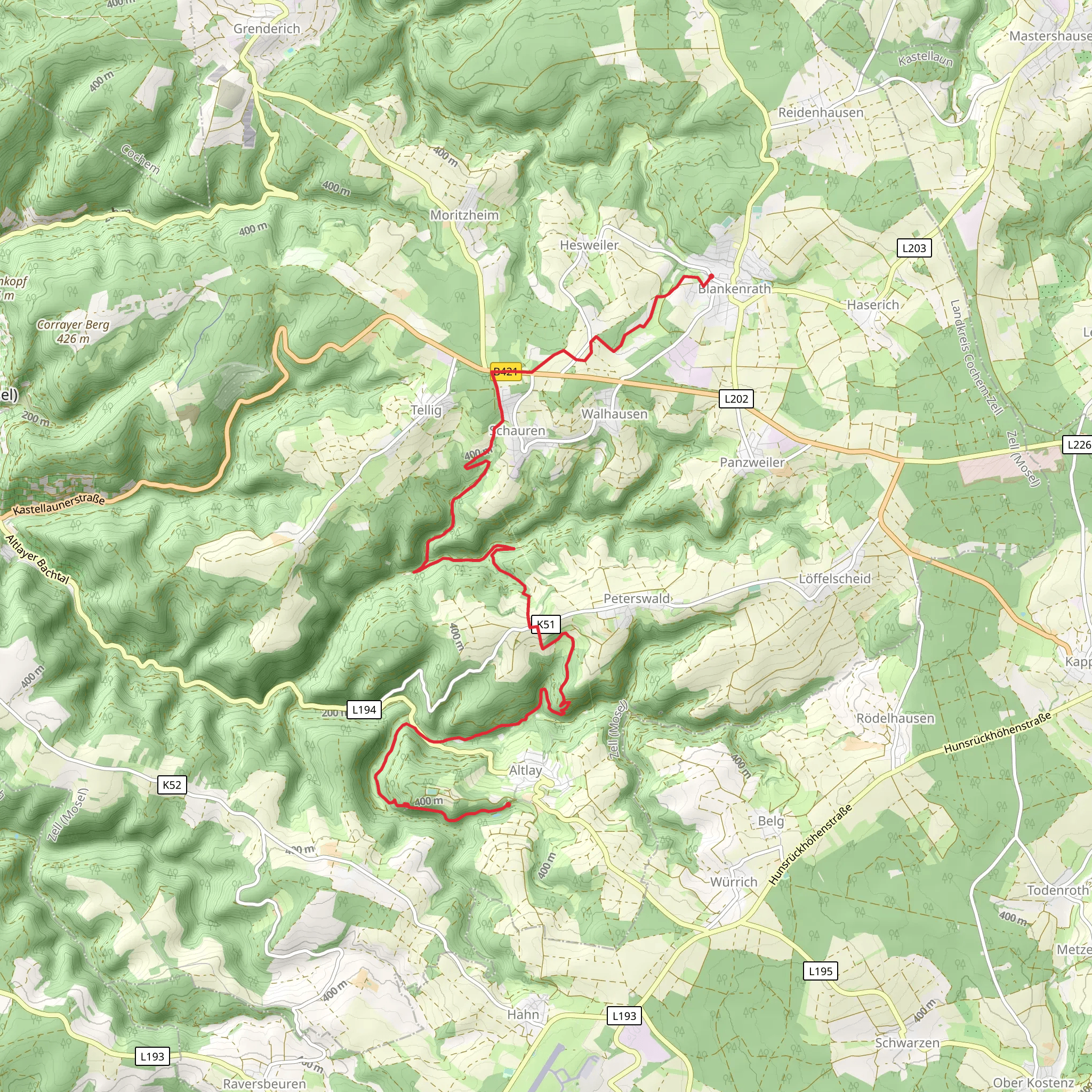 Altlay to Blankenrath Walk mobile static map