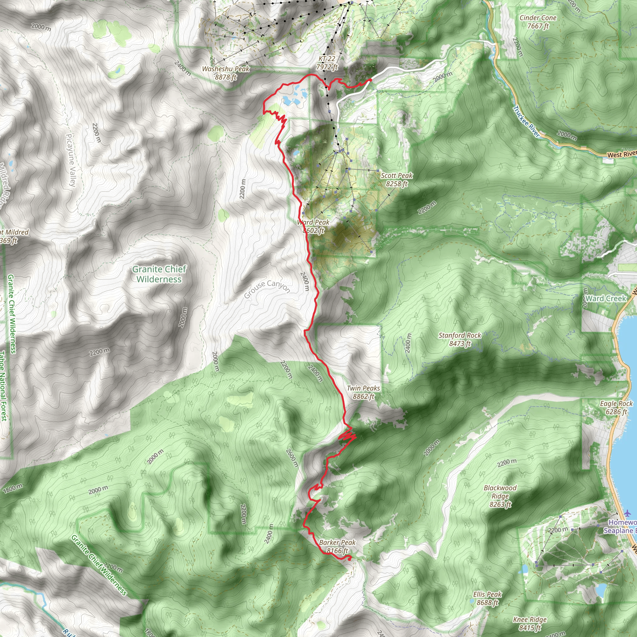 Barker Pass to Alpine Meadows via Tahoe Rim Trail mobile static map