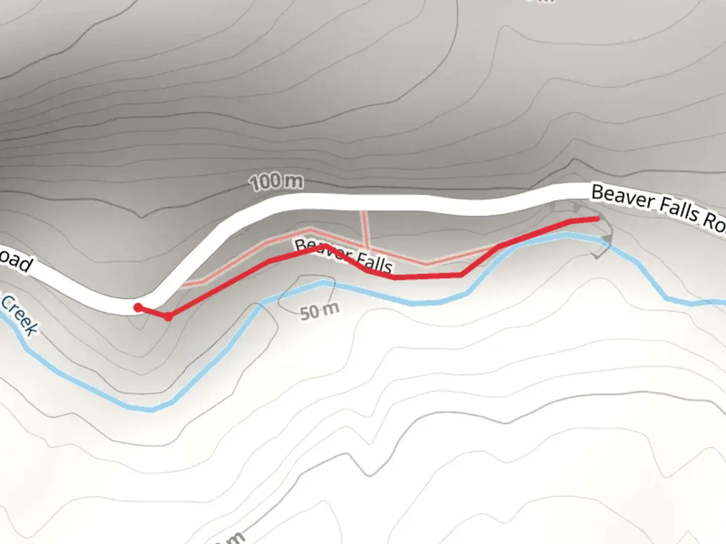 An image depicting the trail Beaver Falls and its surrounding area.