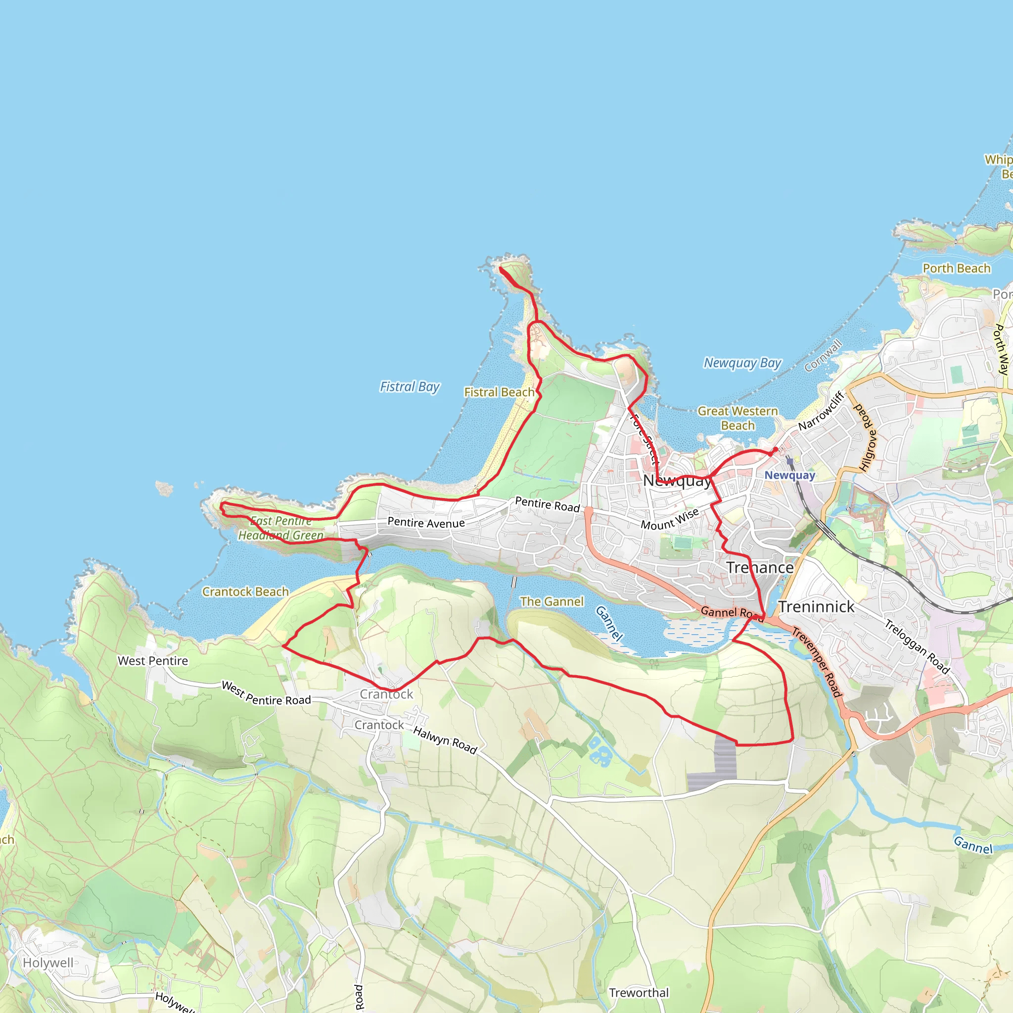 Newquay to Crantock Loop mobile static map