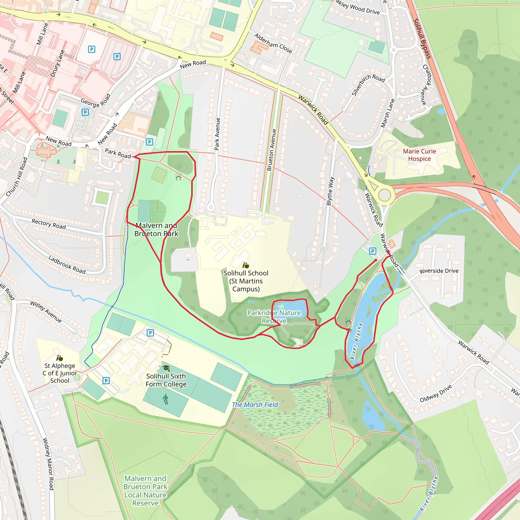 Malvern and Brueton Park Loop mobile static map