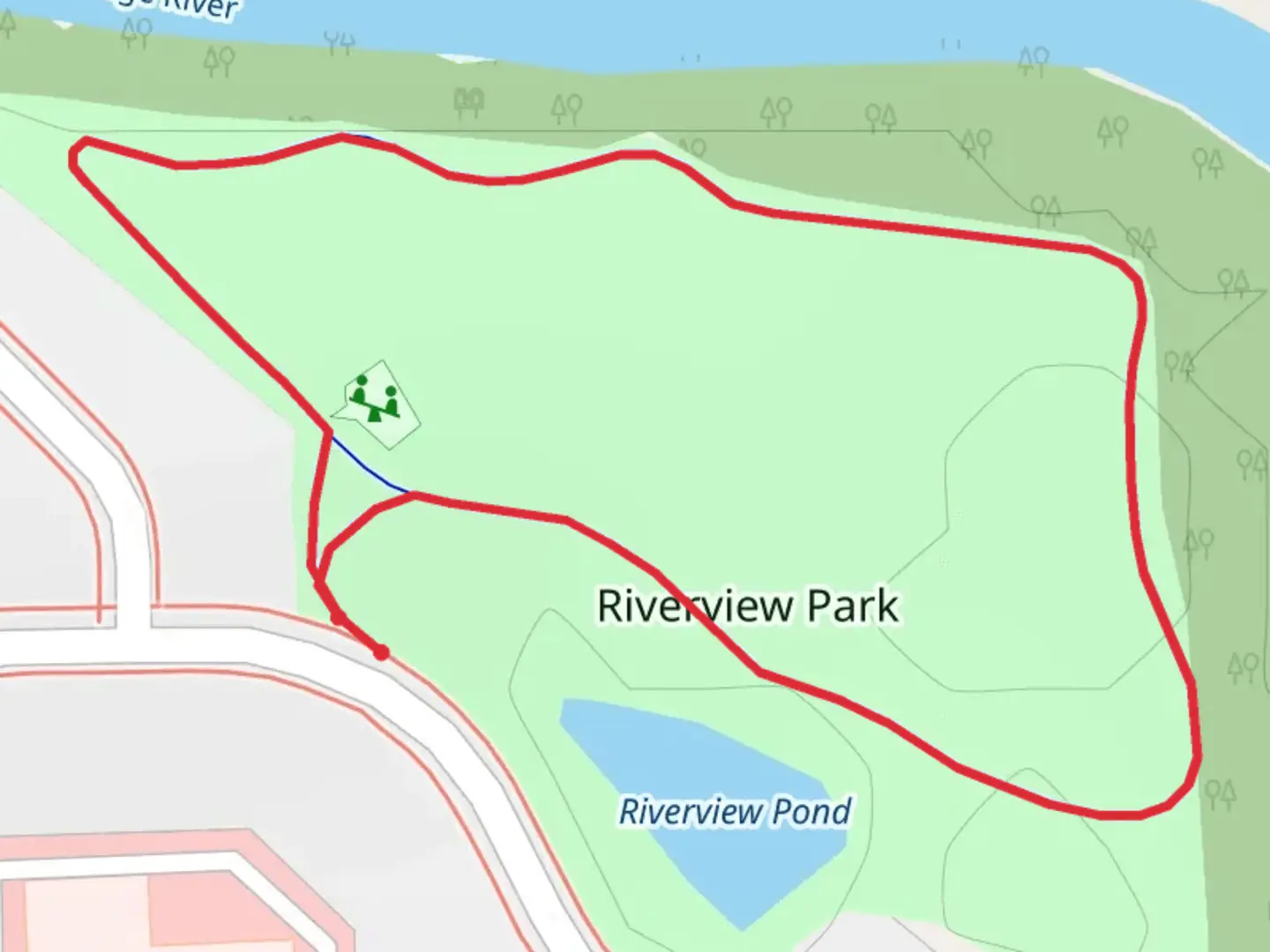 An image depicting the trail Riverview Park Loop and its surrounding area.