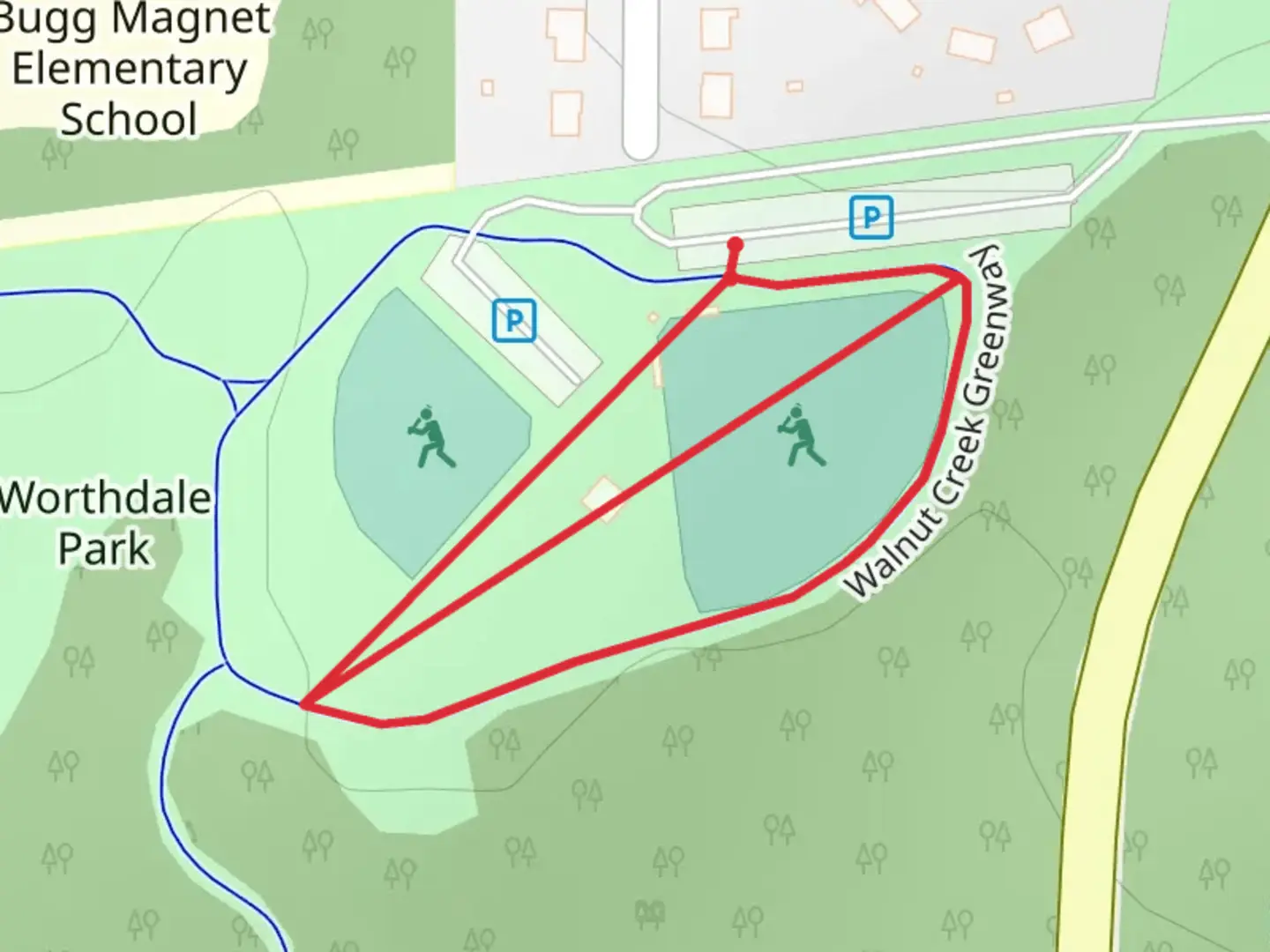An image depicting the trail Walnut Creek Greenway Loop and its surrounding area.