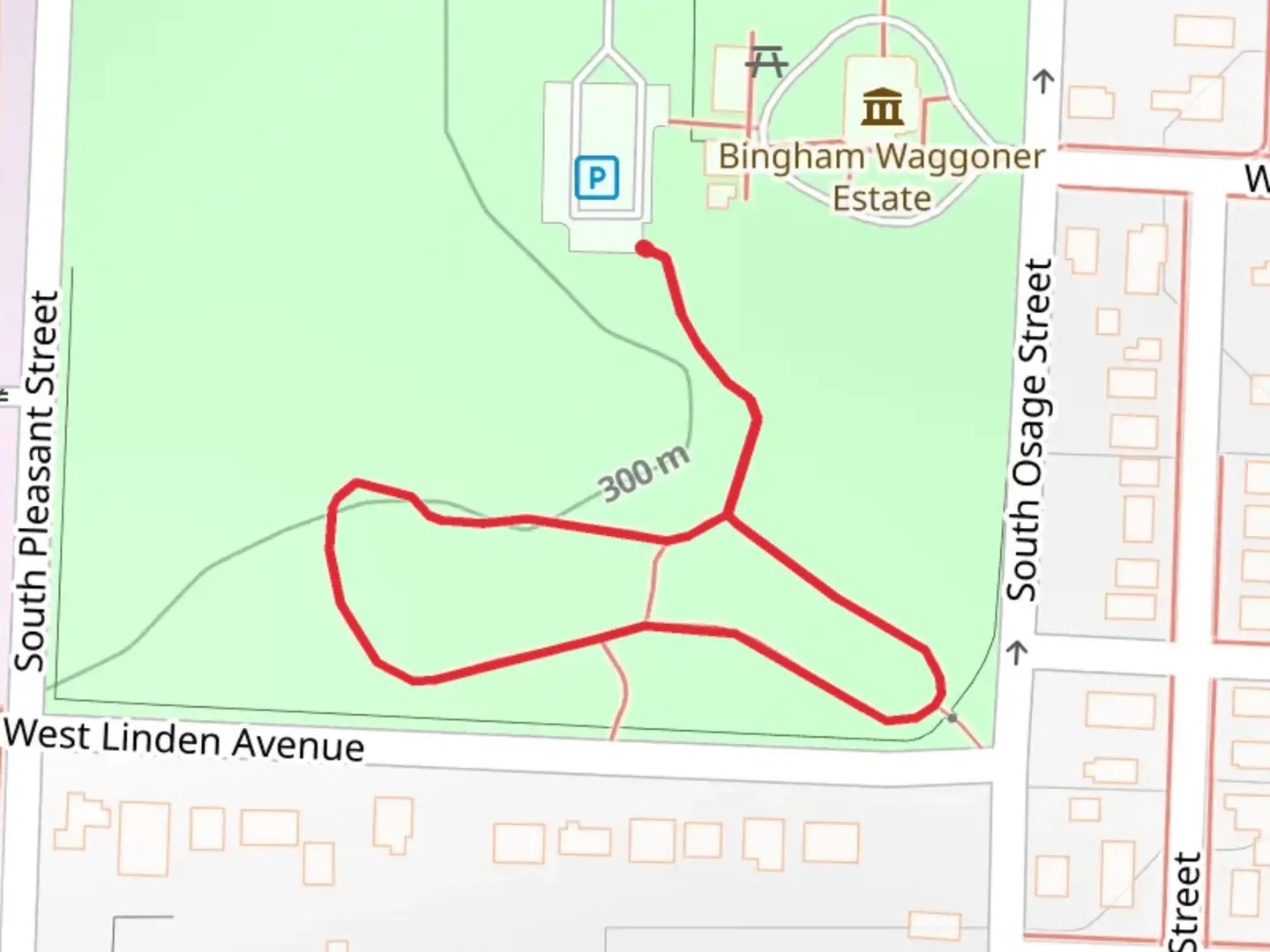 An image depicting the trail Bingham-Waggoner Estate Loop and its surrounding area.