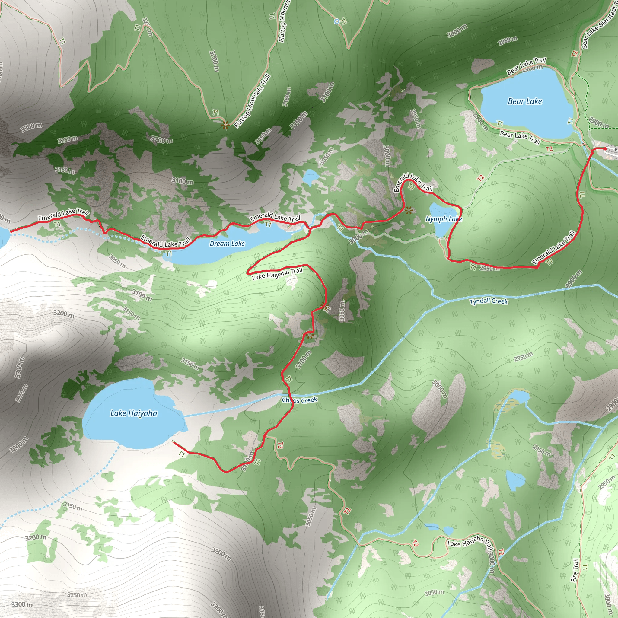 Nymph Lake, Emerald Lake, Haiyaha Lake and Dream Lake mobile static map
