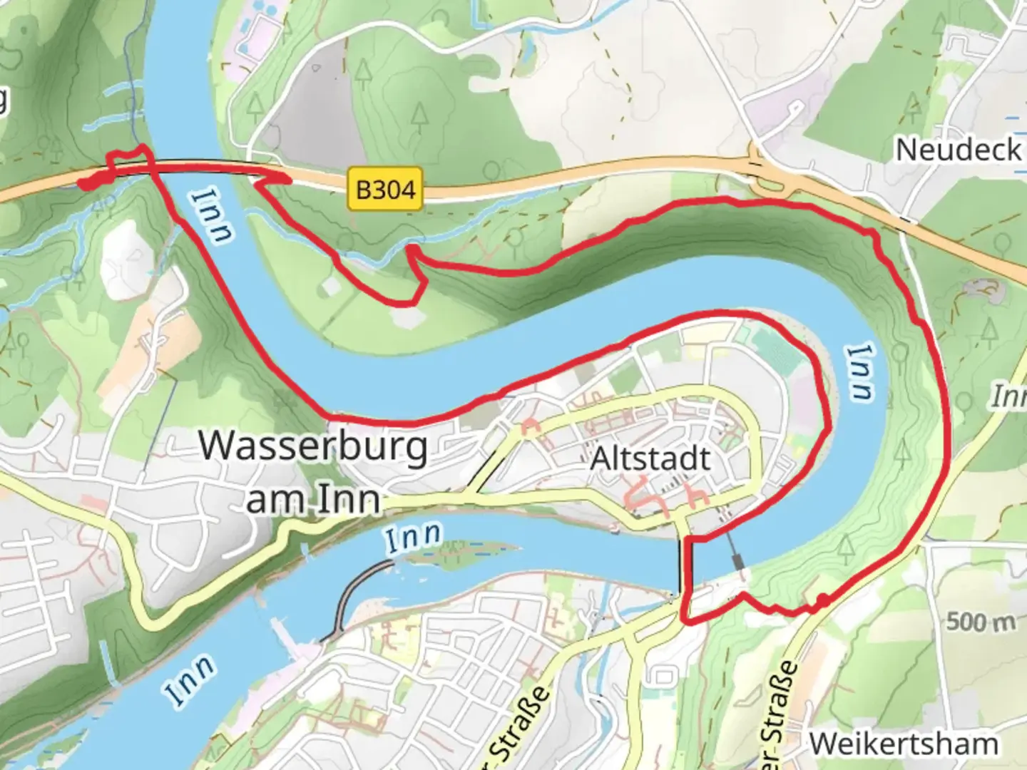 An image depicting the trail Inn via Otto-Geigenberger-Weg and its surrounding area.