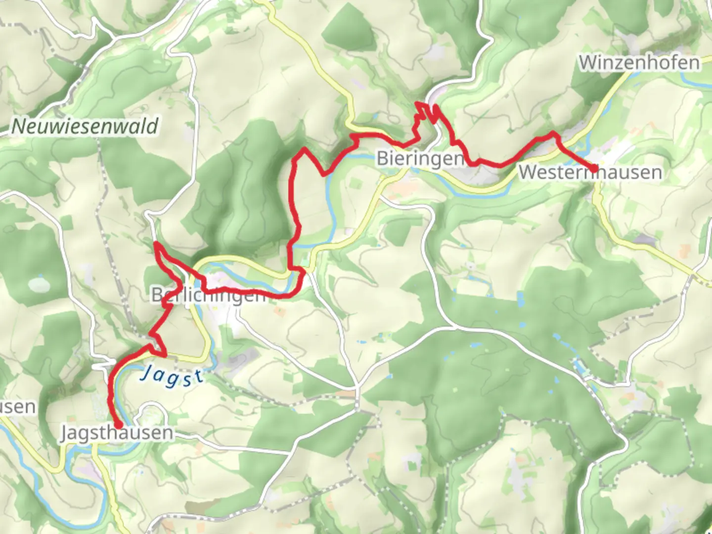 An image depicting the trail Jagsthausen to Westernhausen Walk and its surrounding area.