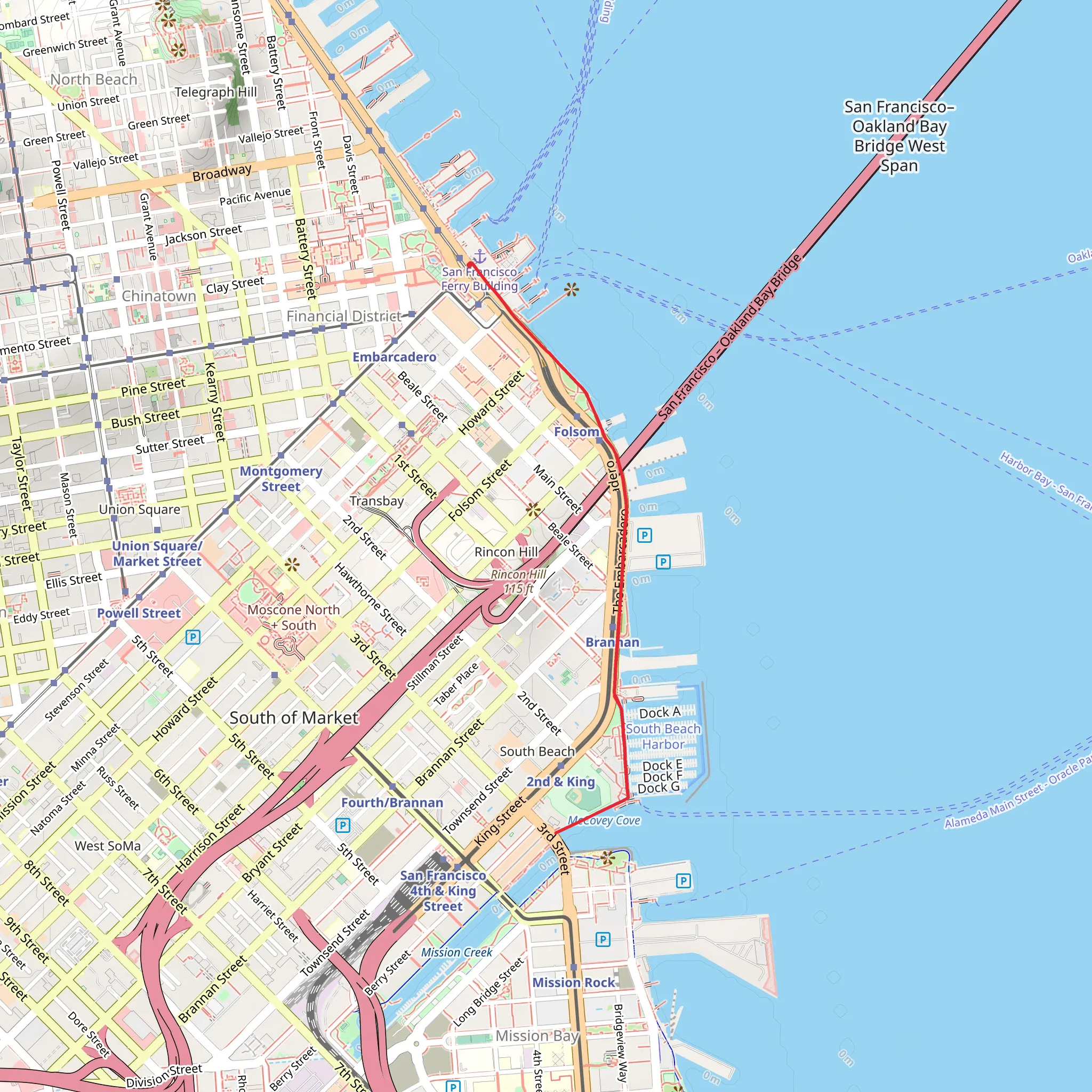 Herb Caen Way and McCovey Cove Promenade mobile static map