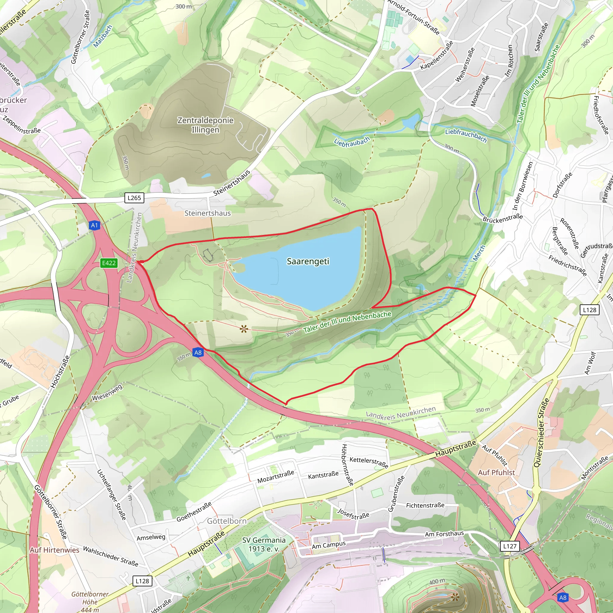 Absinkweiher Hahnwiese Loop via Jakobsweg St Wendel Saarbruecken mobile static map