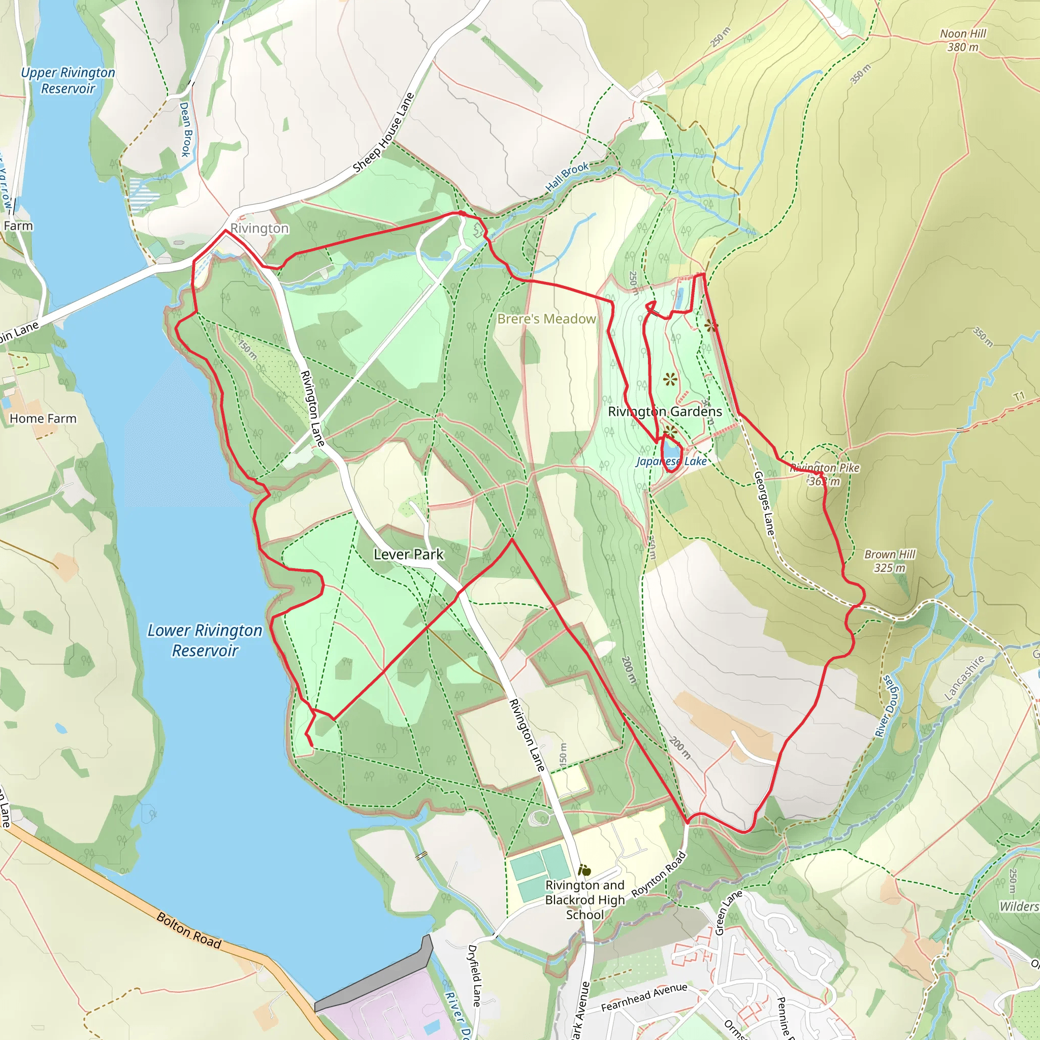 Brown Hill and Lower Rivington Reservoir Loop mobile static map