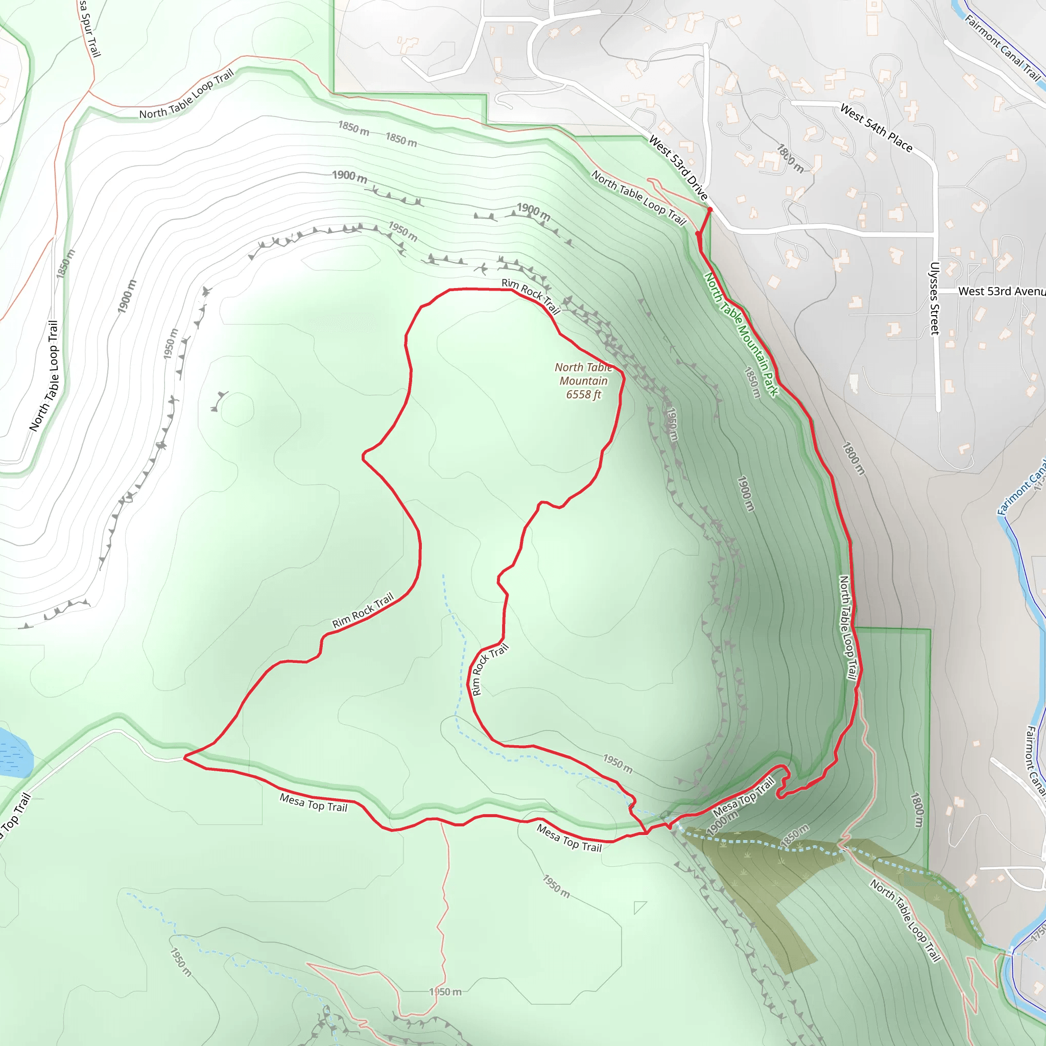 North Table Mountain via Rim Rock Trail and Mesa Top Loop Trail mobile static map
