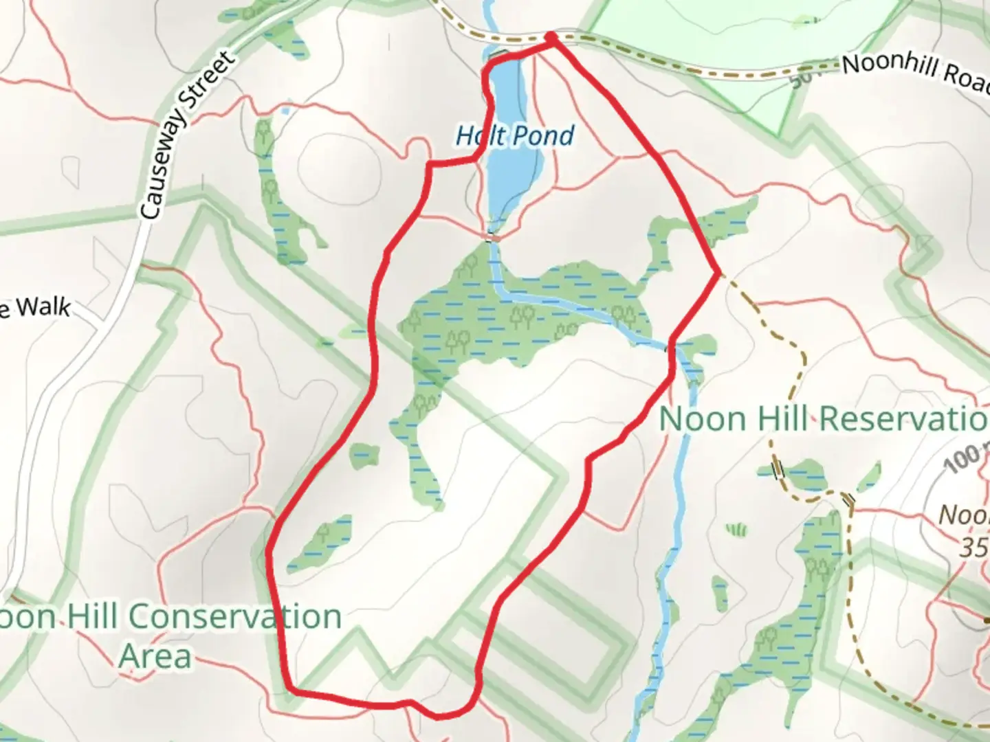 An image depicting the trail Holt Pond Loop via Bay Circuit and its surrounding area.