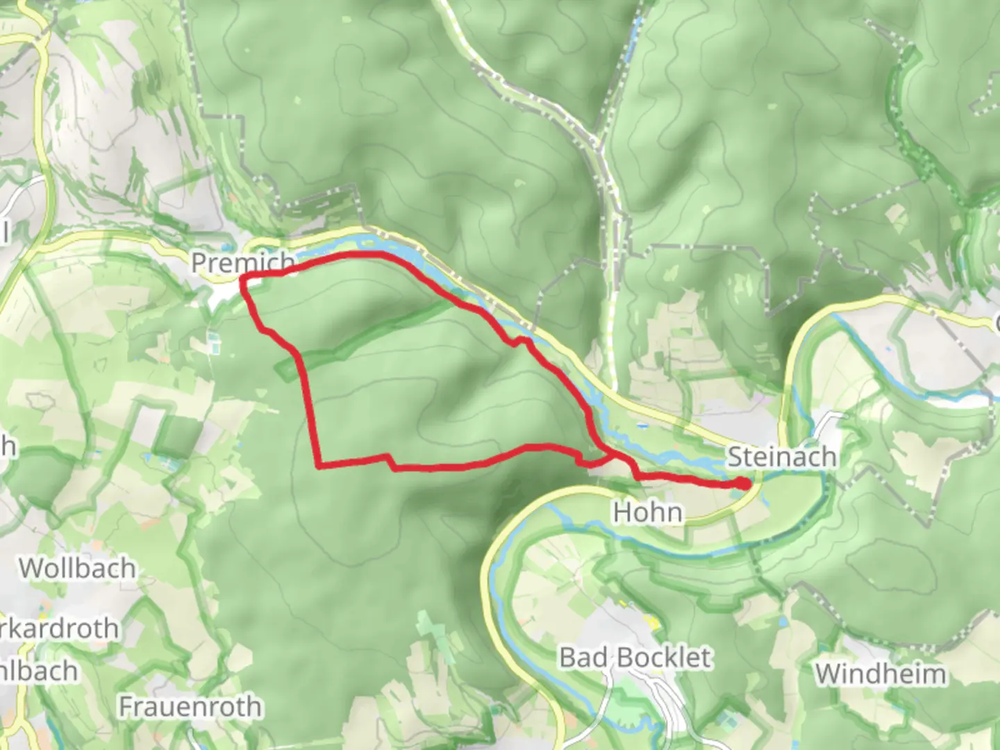 An image depicting the trail Bad Bockleter and Rhoen Rundweg Burkardorth and its surrounding area.